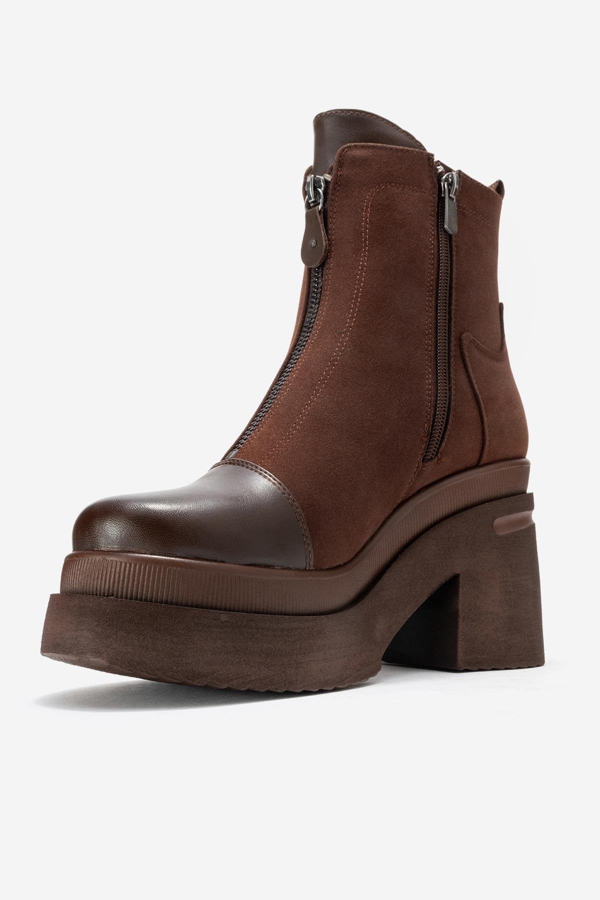 Ardenne - Brown Platform Heel Zip Boot (Women)