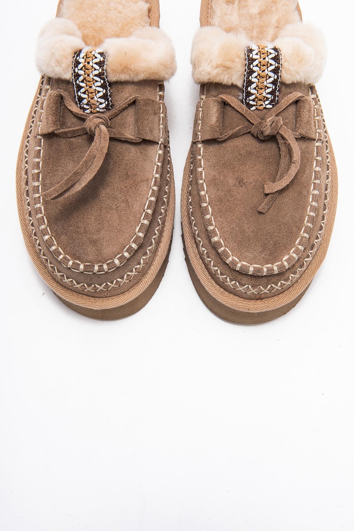 Yalina - Sand Genuine Leather Platform Moccasin Slipper (Women)
