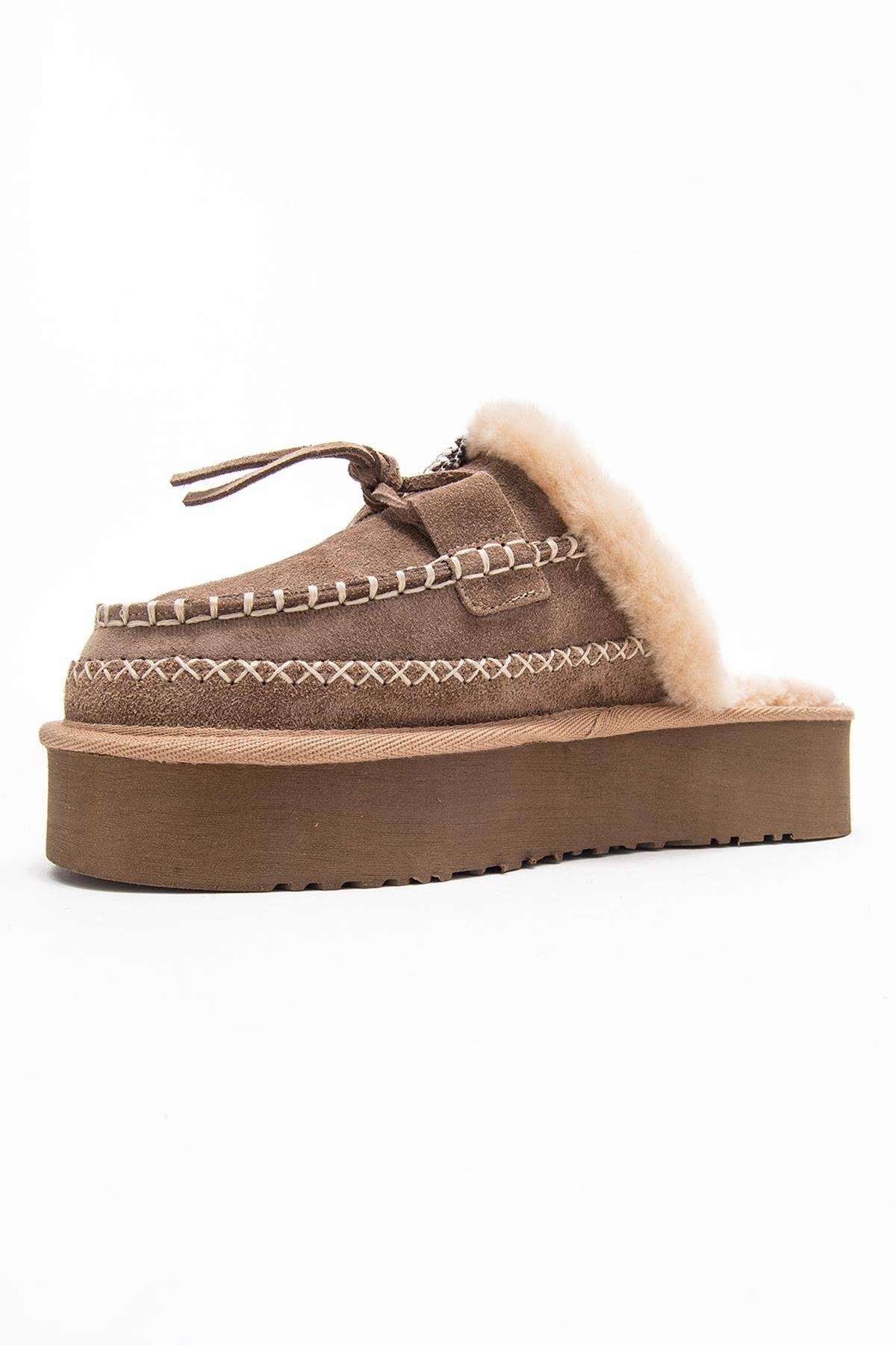Yalina - Sand Genuine Leather Platform Moccasin Slipper (Women)