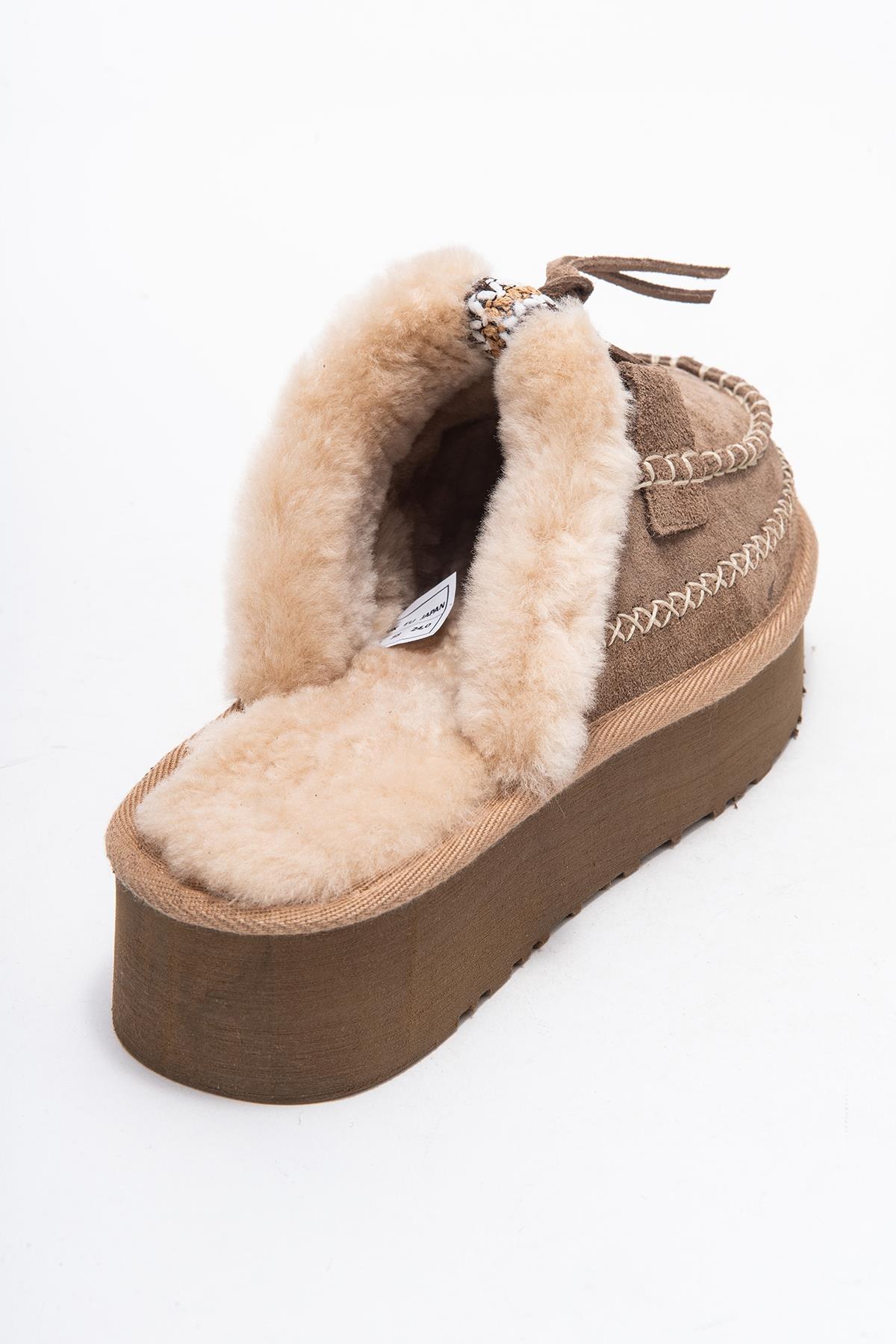 Yalina - Sand Genuine Leather Platform Moccasin Slipper (Women)