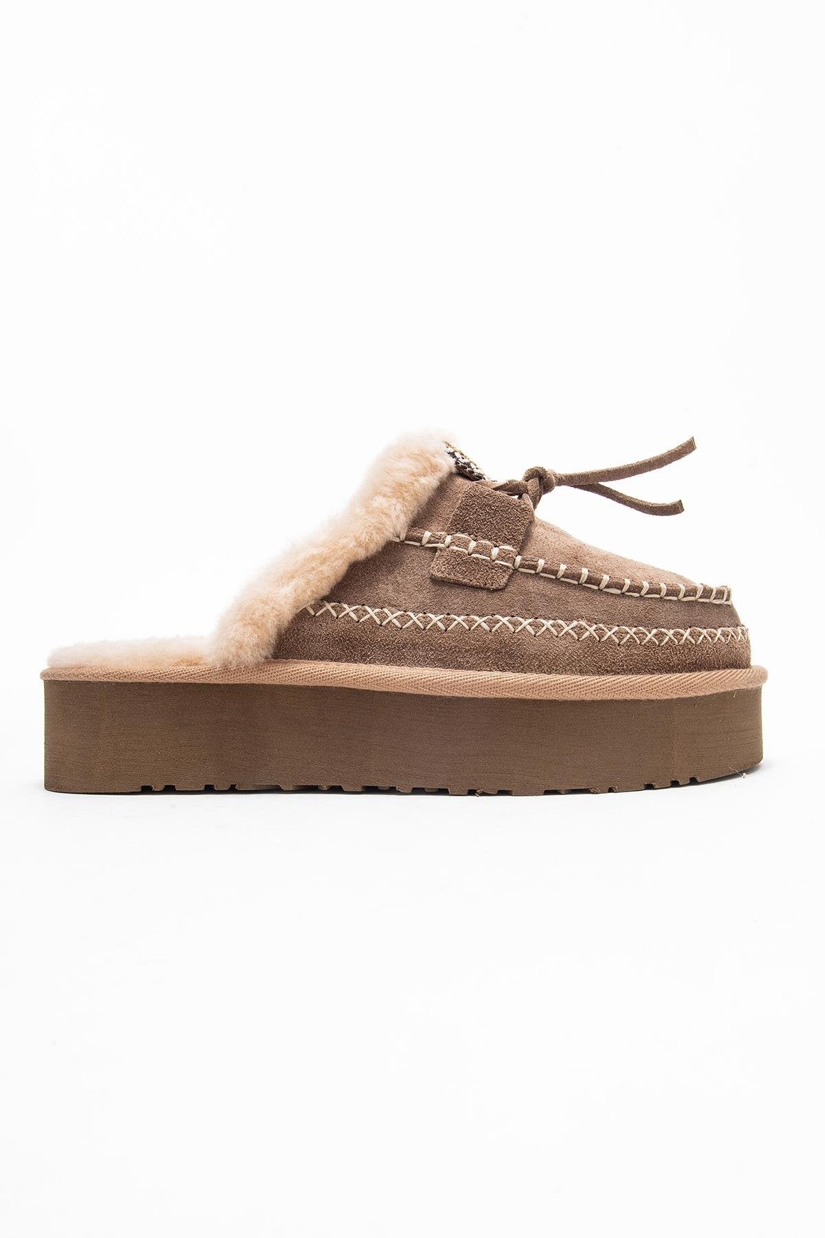 Yalina - Sand Genuine Leather Platform Moccasin Slipper (Women)