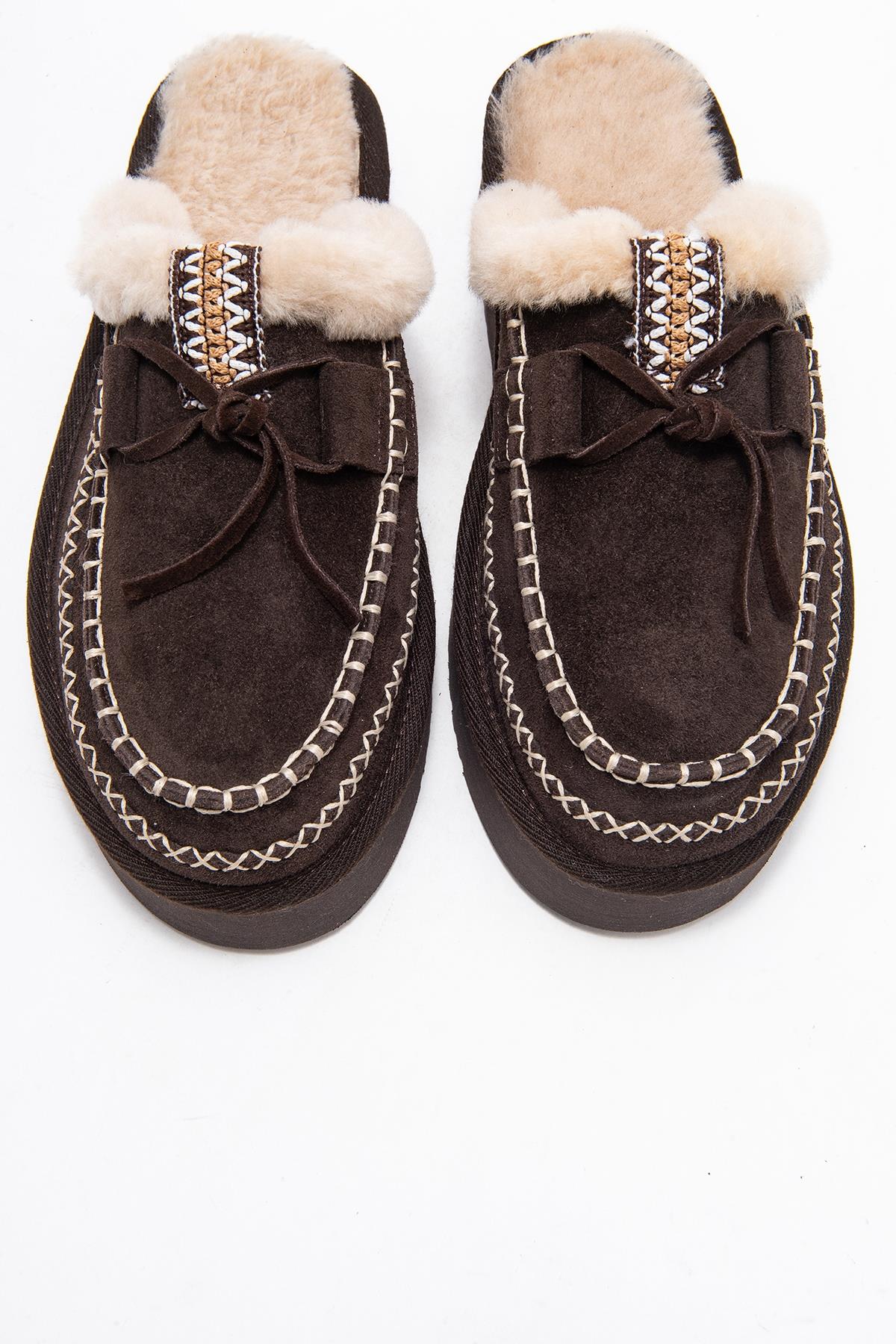 Yalina - Brown Genuine Leather Platform Moccasin Slipper (Women)