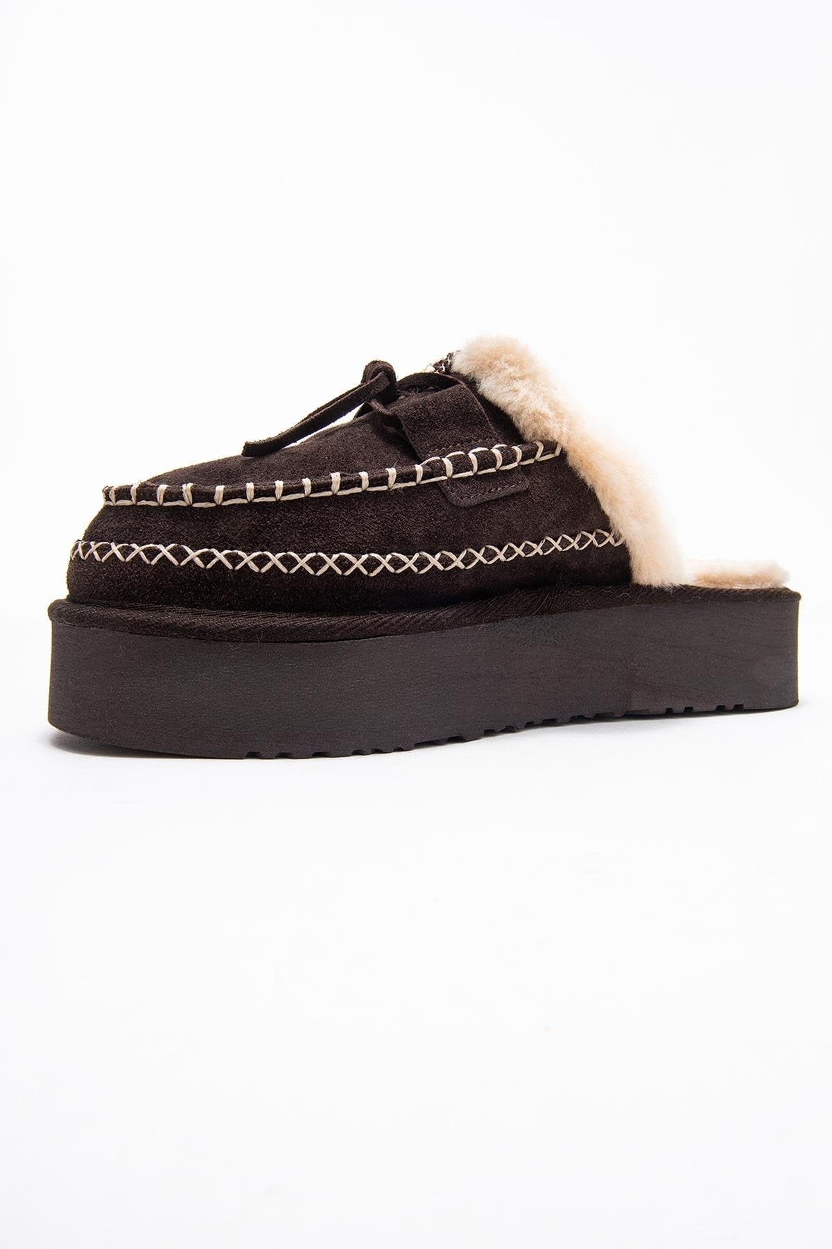 Yalina - Brown Genuine Leather Platform Moccasin Slipper (Women)