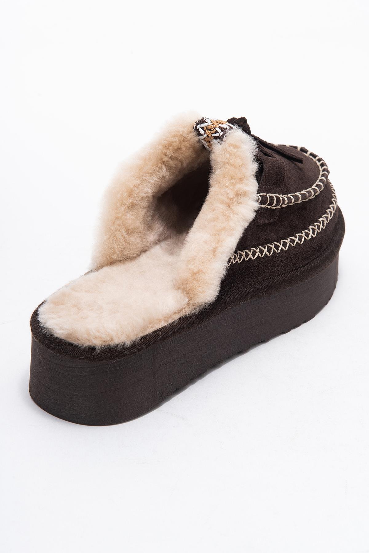 Yalina - Brown Genuine Leather Platform Moccasin Slipper (Women)