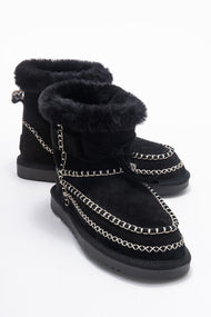 Jorel - Black Genuine Leather Fur-Lined Ankle Boot (Women)