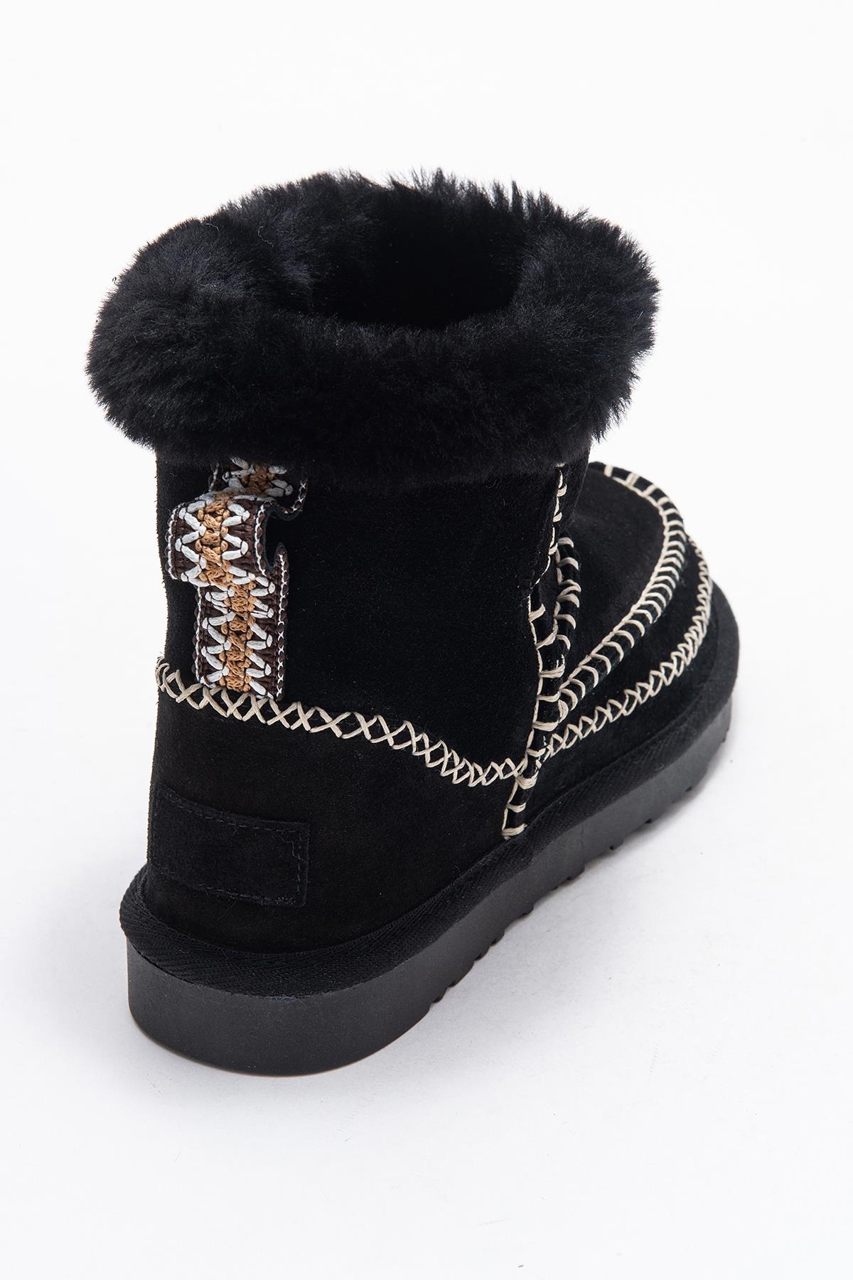 Jorel - Black Genuine Leather Fur-Lined Ankle Boot (Women)
