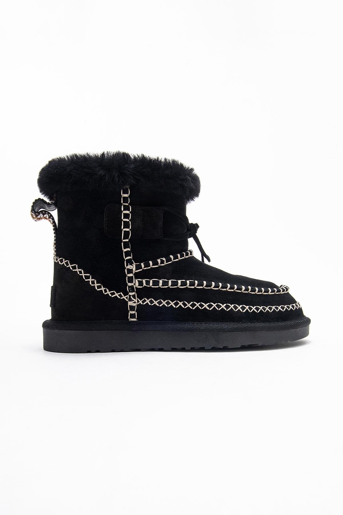 Jorel - Black Genuine Leather Fur-Lined Ankle Boot (Women)