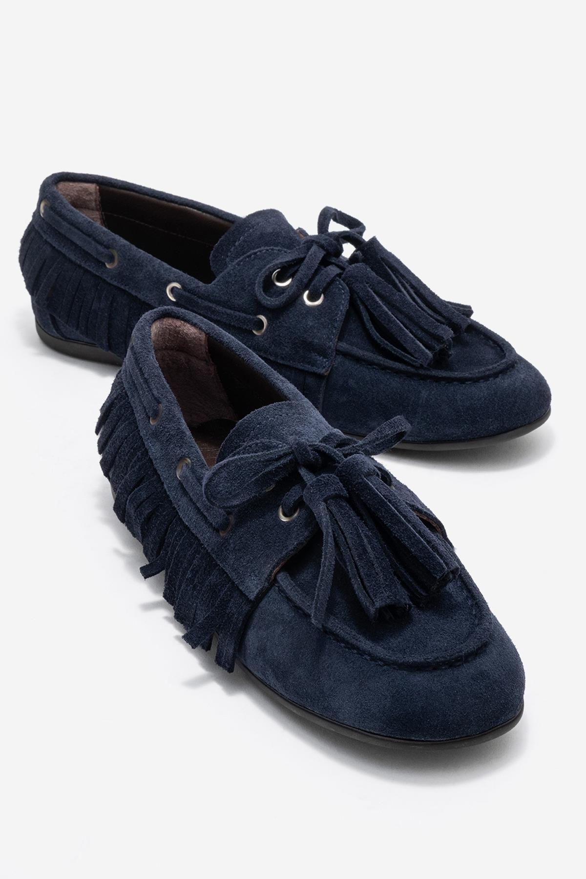 Fenora - Navy Genuine Leather Fringed Tassel Loafer (Women)