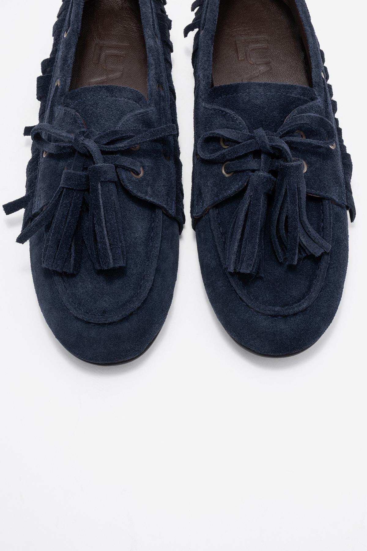 Fenora - Navy Genuine Leather Fringed Tassel Loafer (Women)