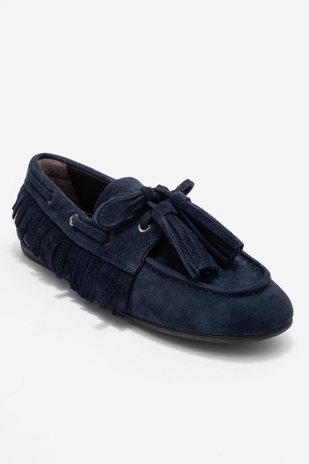 Fenora - Navy Genuine Leather Fringed Tassel Loafer (Women)