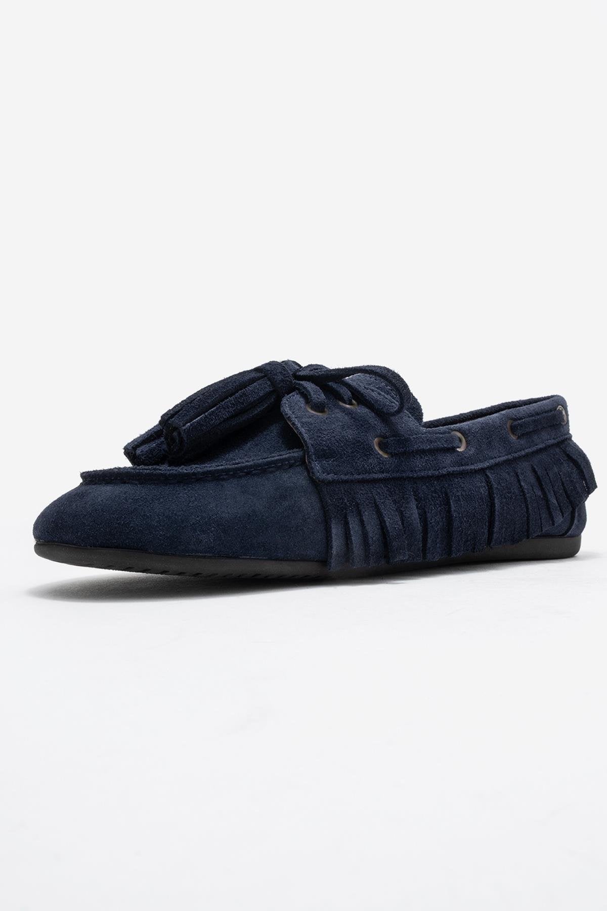 Fenora - Navy Genuine Leather Fringed Tassel Loafer (Women)