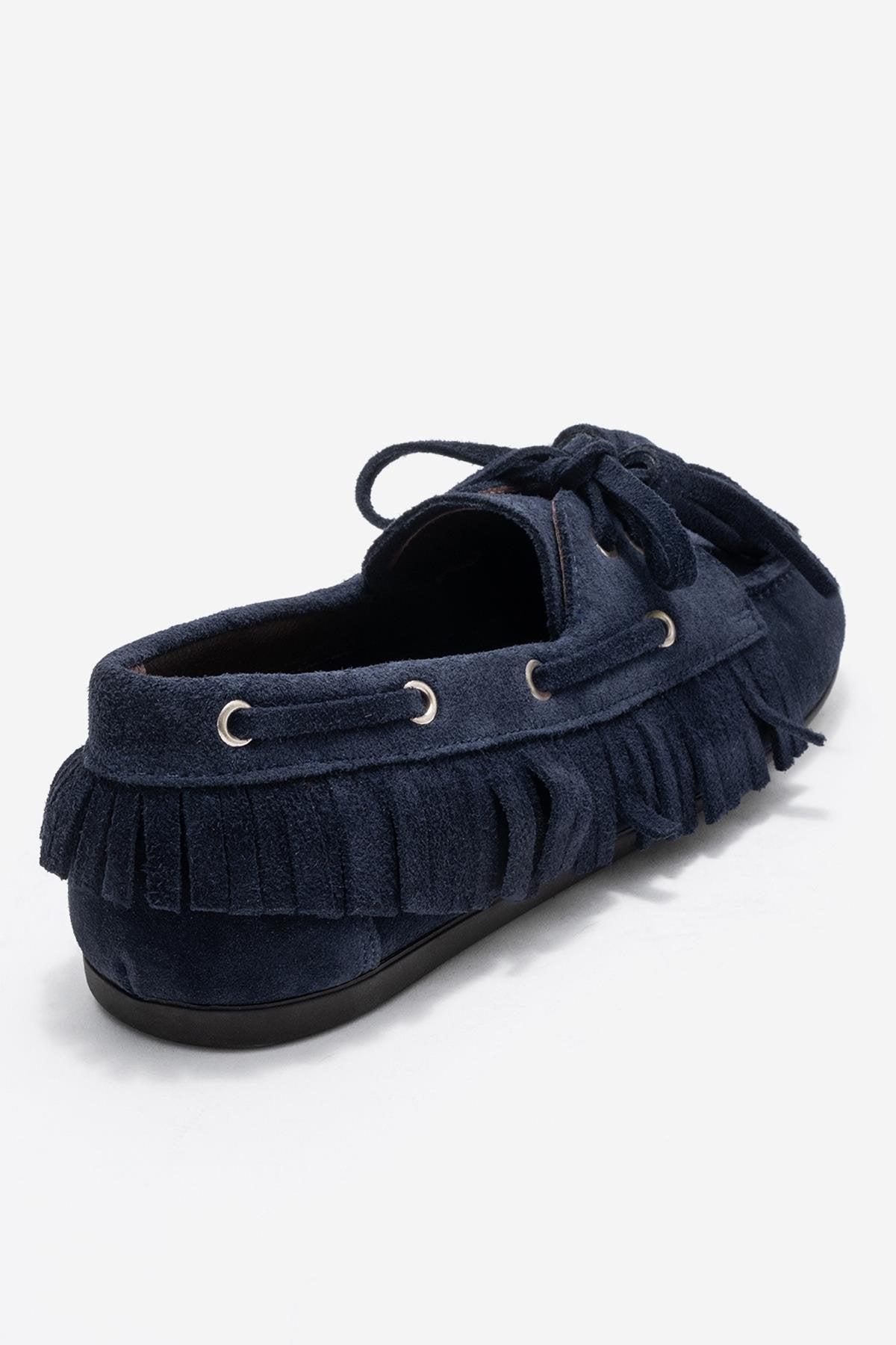 Fenora - Navy Genuine Leather Fringed Tassel Loafer (Women)