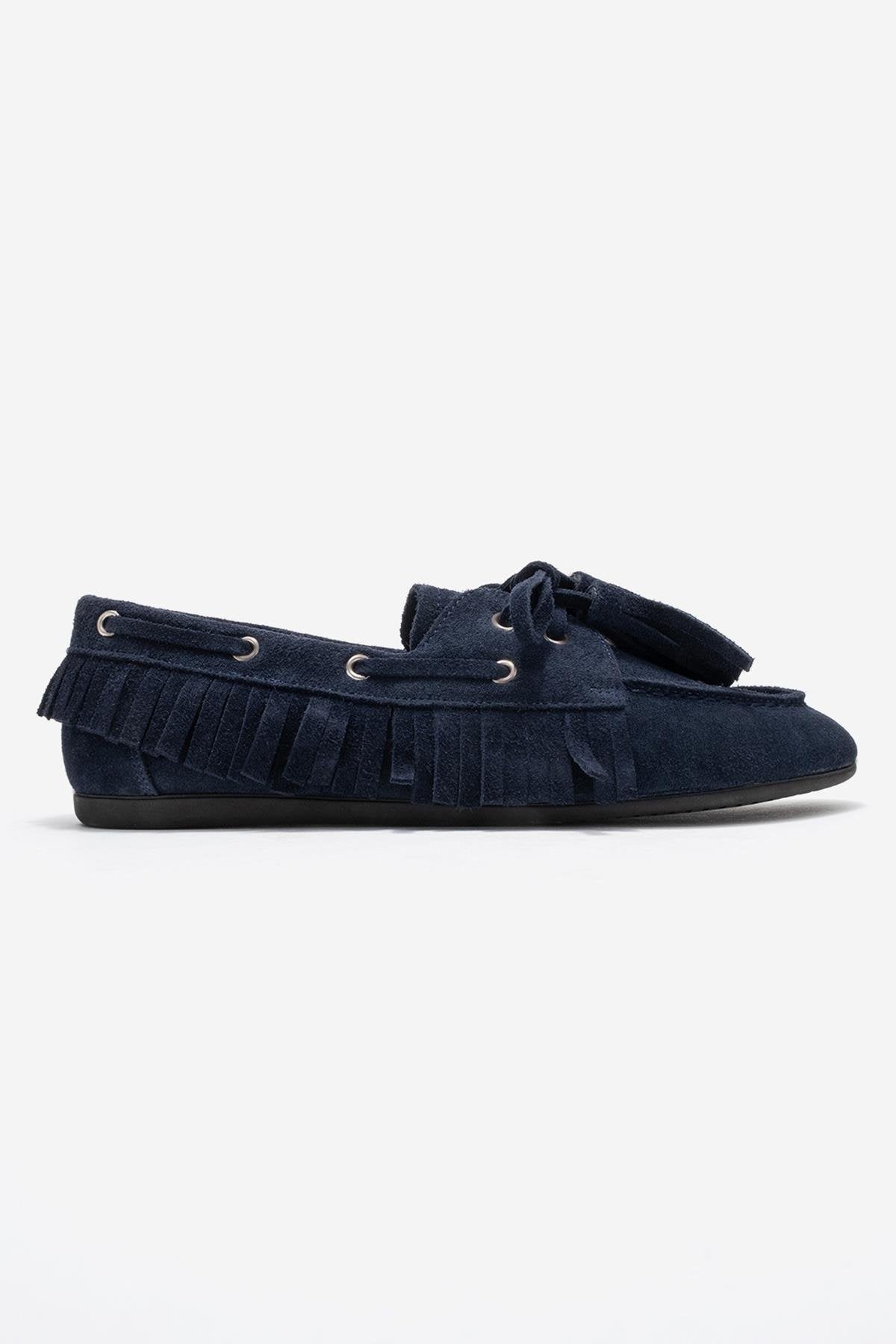 Fenora - Navy Genuine Leather Fringed Tassel Loafer (Women)