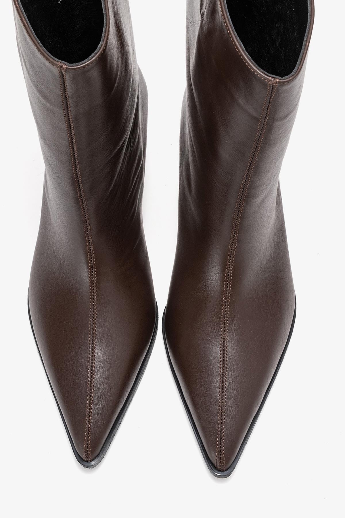 Aleo - Brown Genuine Leather Pointed Toe Low Heel Boot (Women)