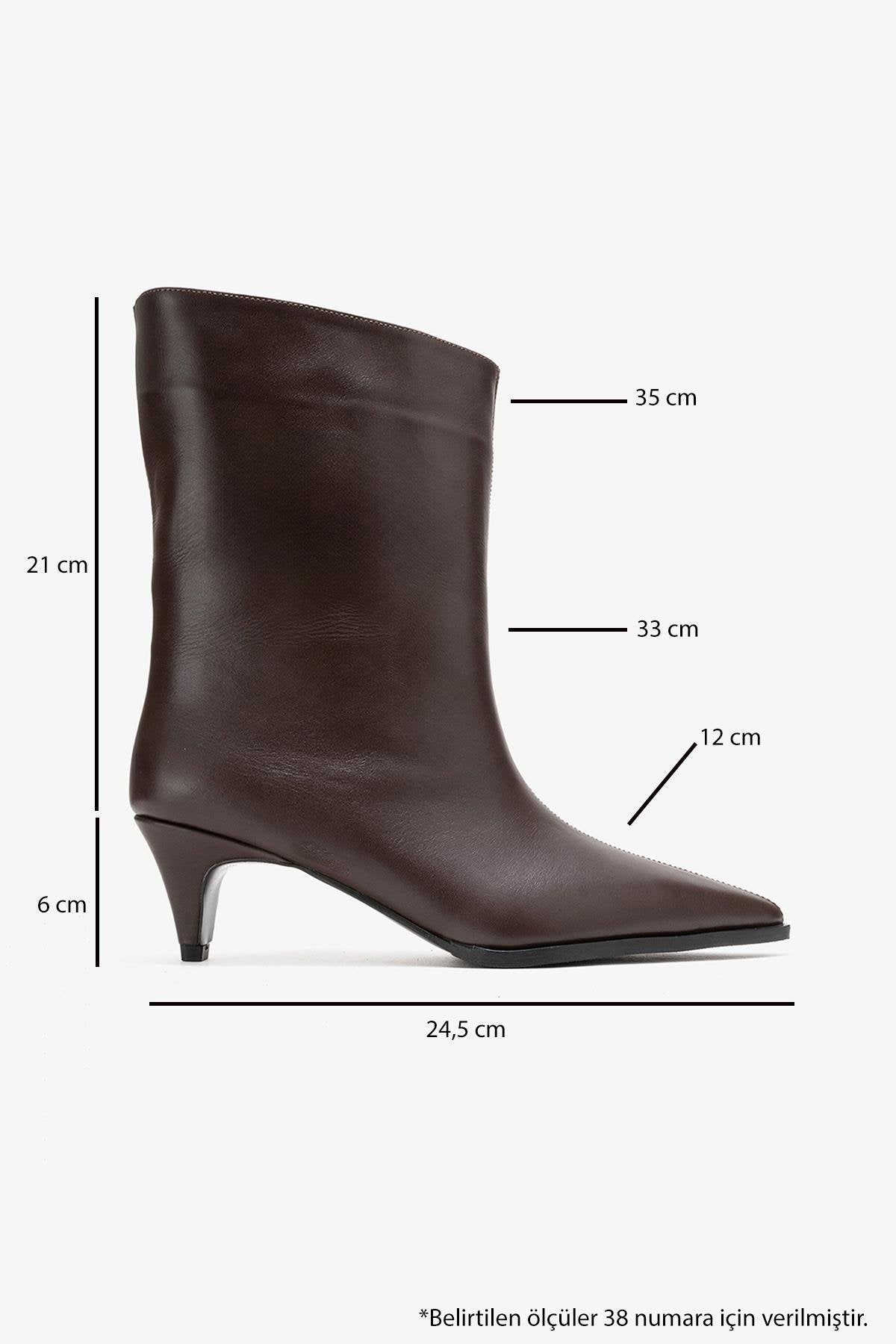 Aleo - Brown Genuine Leather Pointed Toe Low Heel Boot (Women)