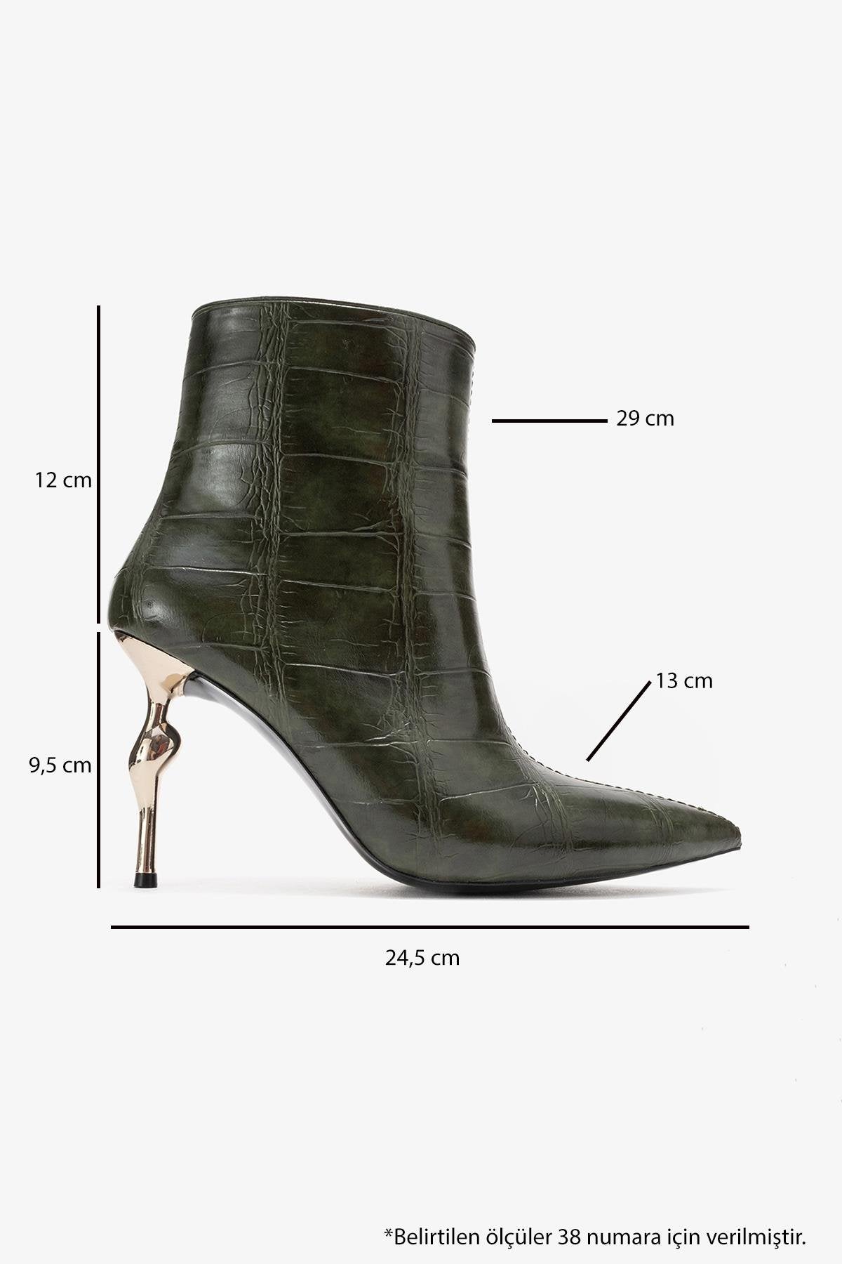 Crista - Green Croc-Embossed Pointed Toe Heeled Boot (Women)