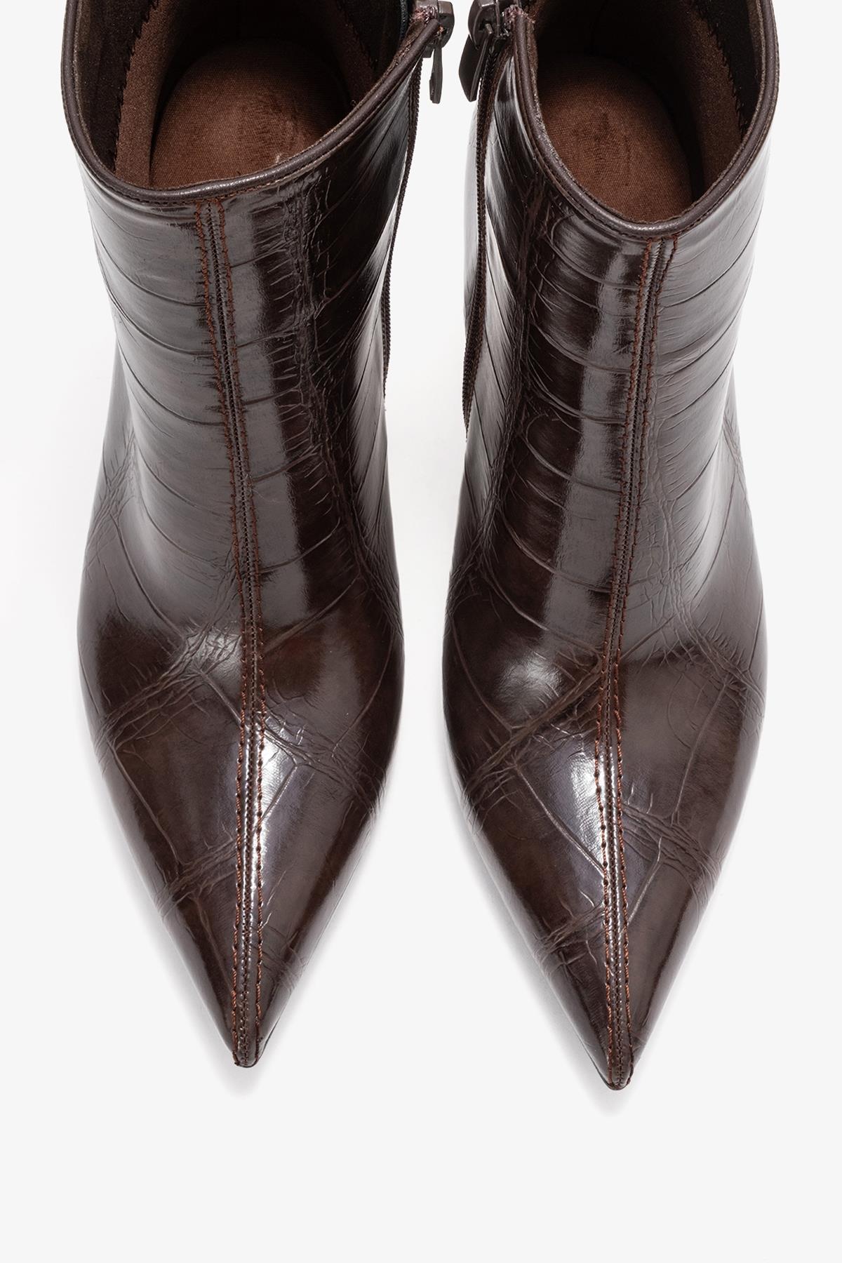 Crista - Brown Stiletto Heel Pointed Toe Boot (Women)