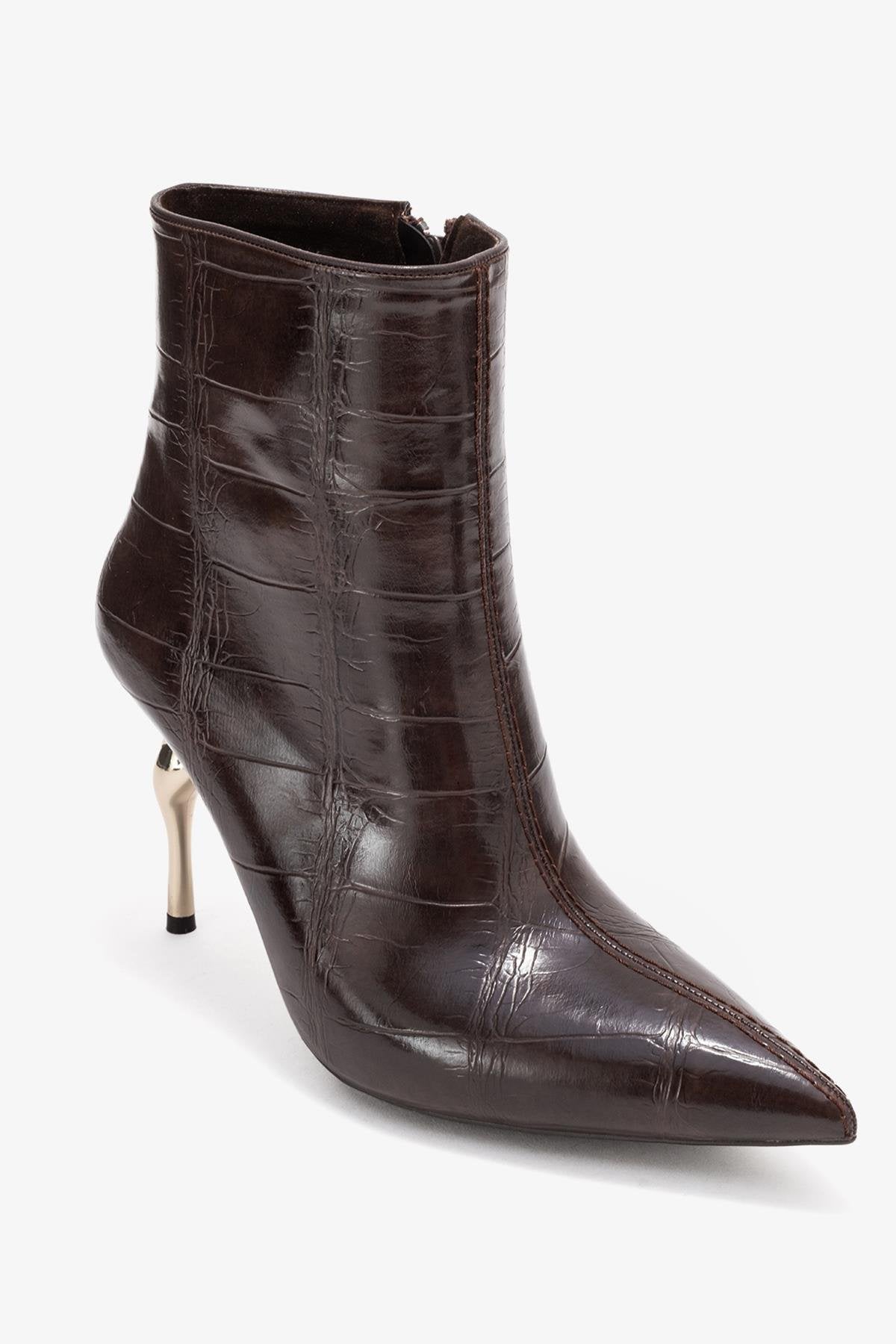 Crista - Brown Stiletto Heel Pointed Toe Boot (Women)