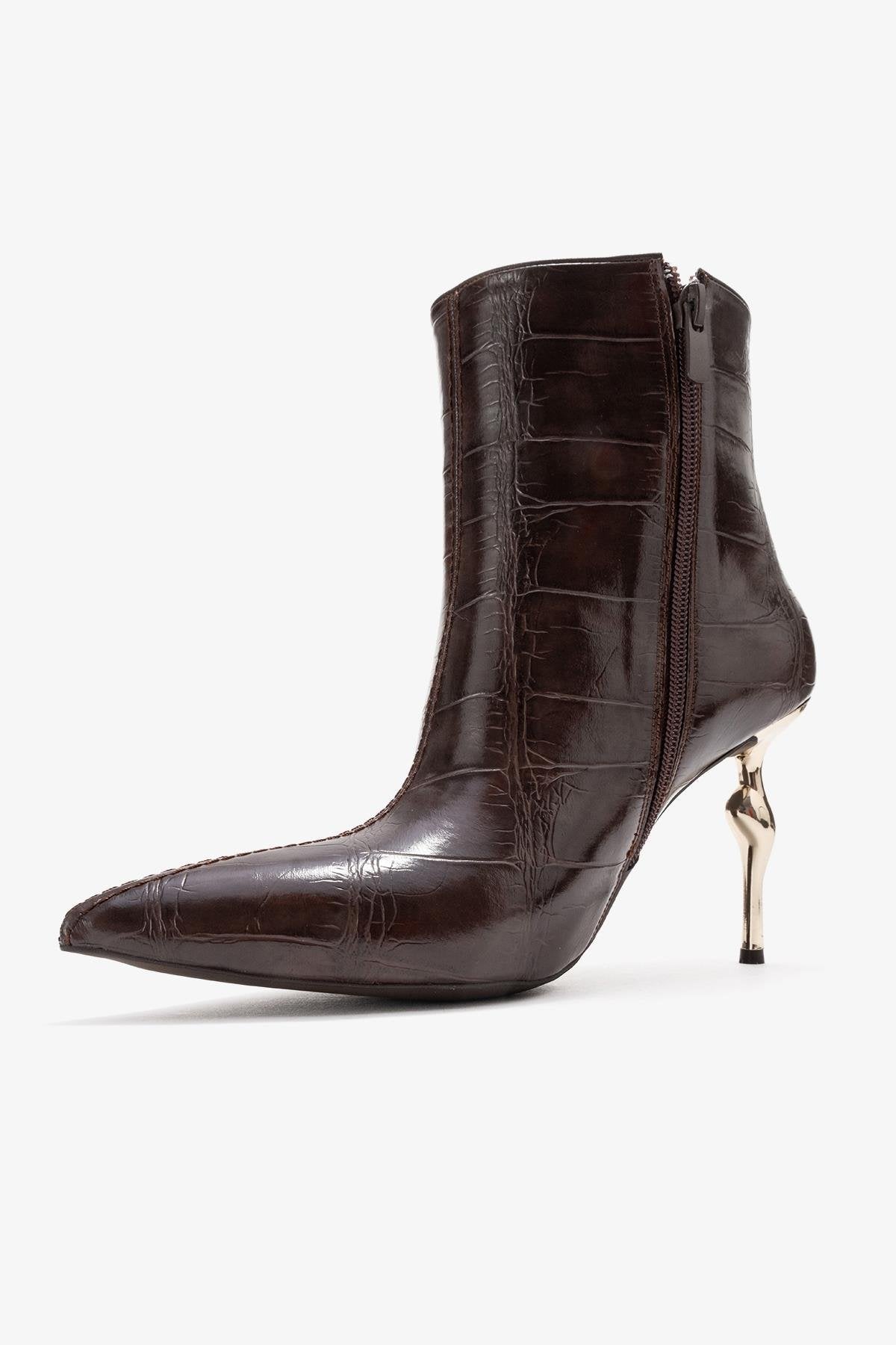 Crista - Brown Stiletto Heel Pointed Toe Boot (Women)