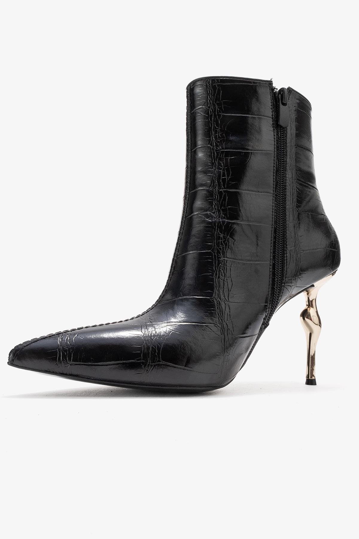 Crista - Black Stiletto Heel Pointed Toe Boot (Women)