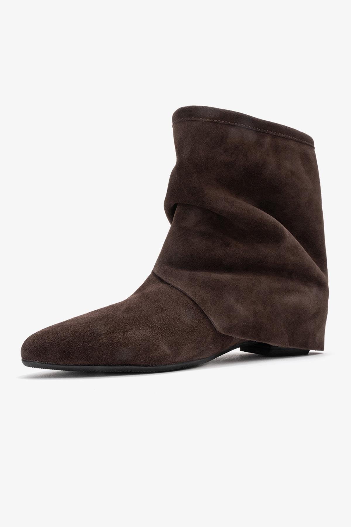 Noar - Brown Suede Genuine Leather Ruched Zip Boot (Women)