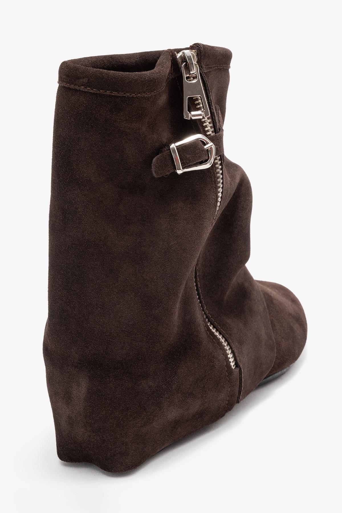 Noar - Brown Suede Genuine Leather Ruched Zip Boot (Women)