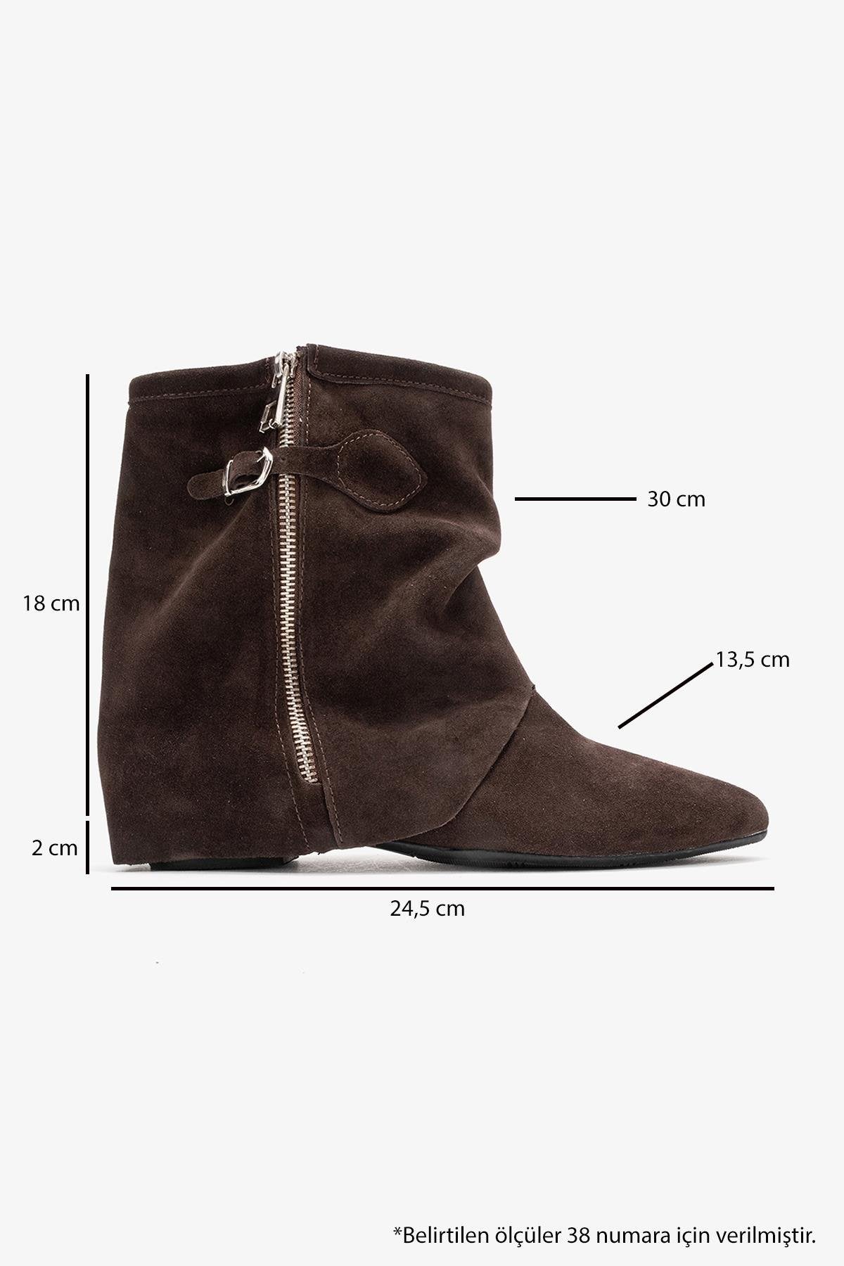 Noar - Brown Suede Genuine Leather Ruched Zip Boot (Women)