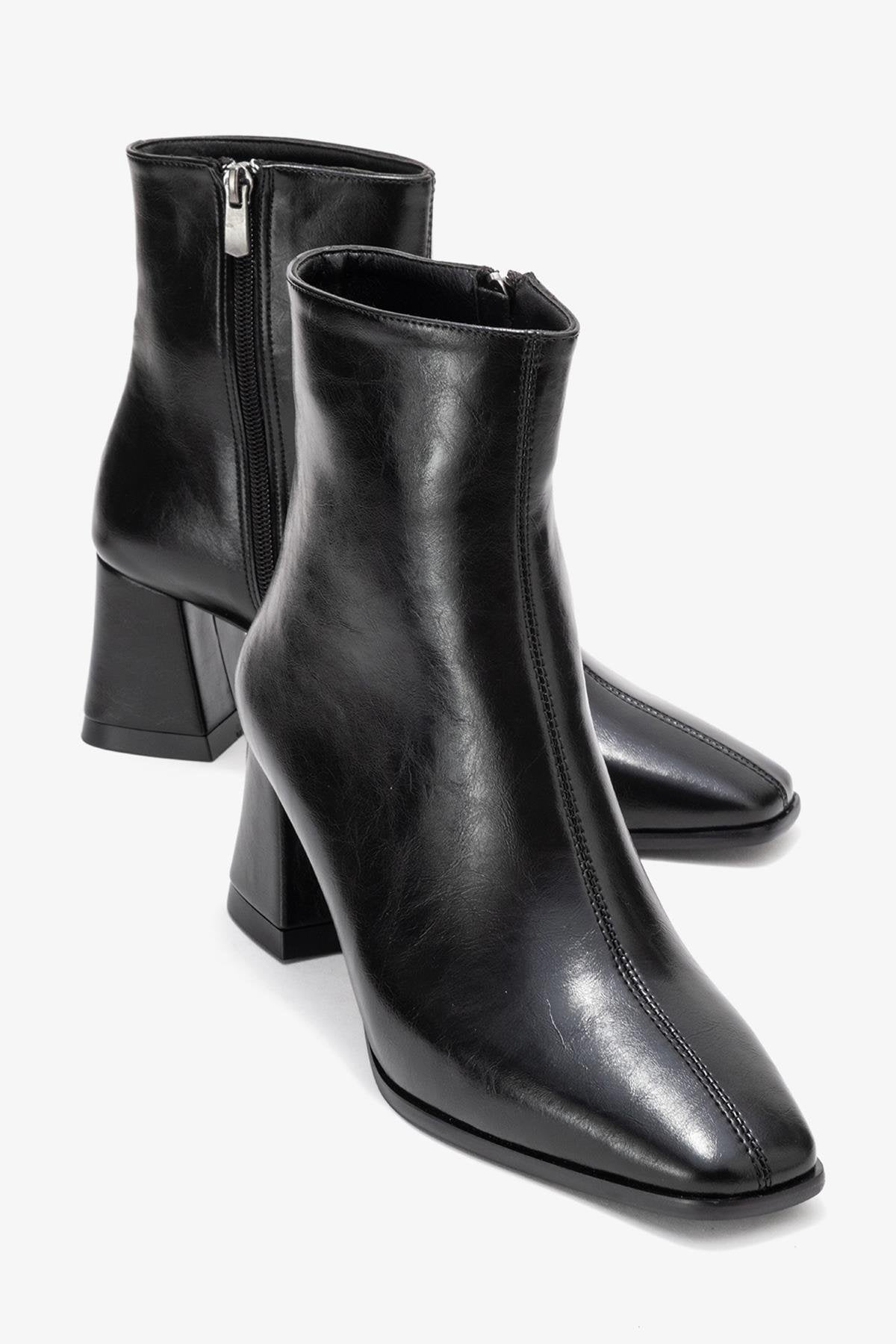 Arven - Black Square Toe Block Heel Boot (Women)