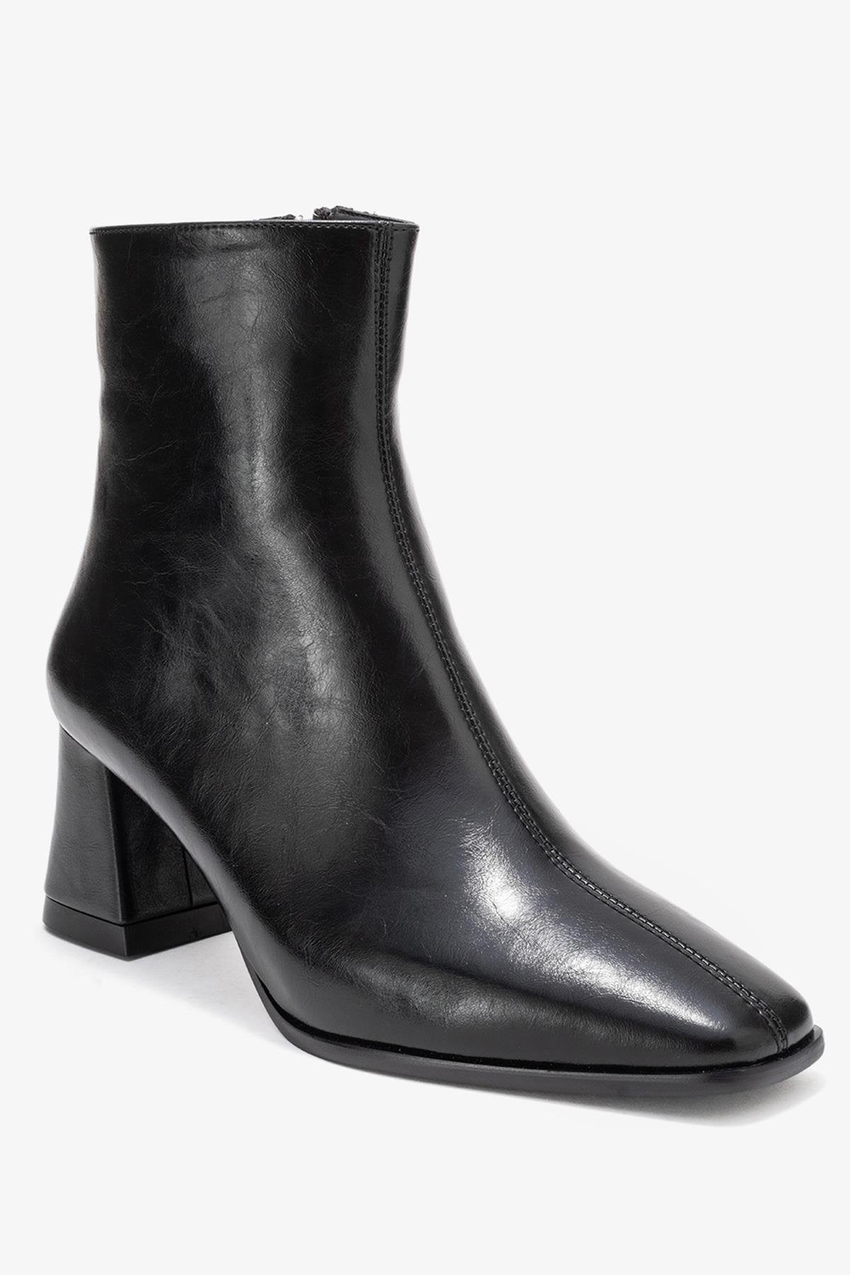 Arven - Black Square Toe Block Heel Boot (Women)