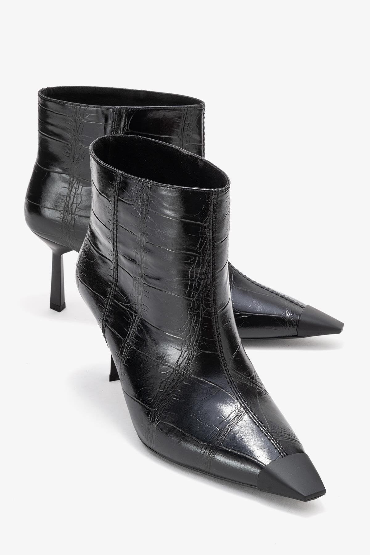 Rassel - Black Printed Pointed Toe Stiletto Boot (Women)