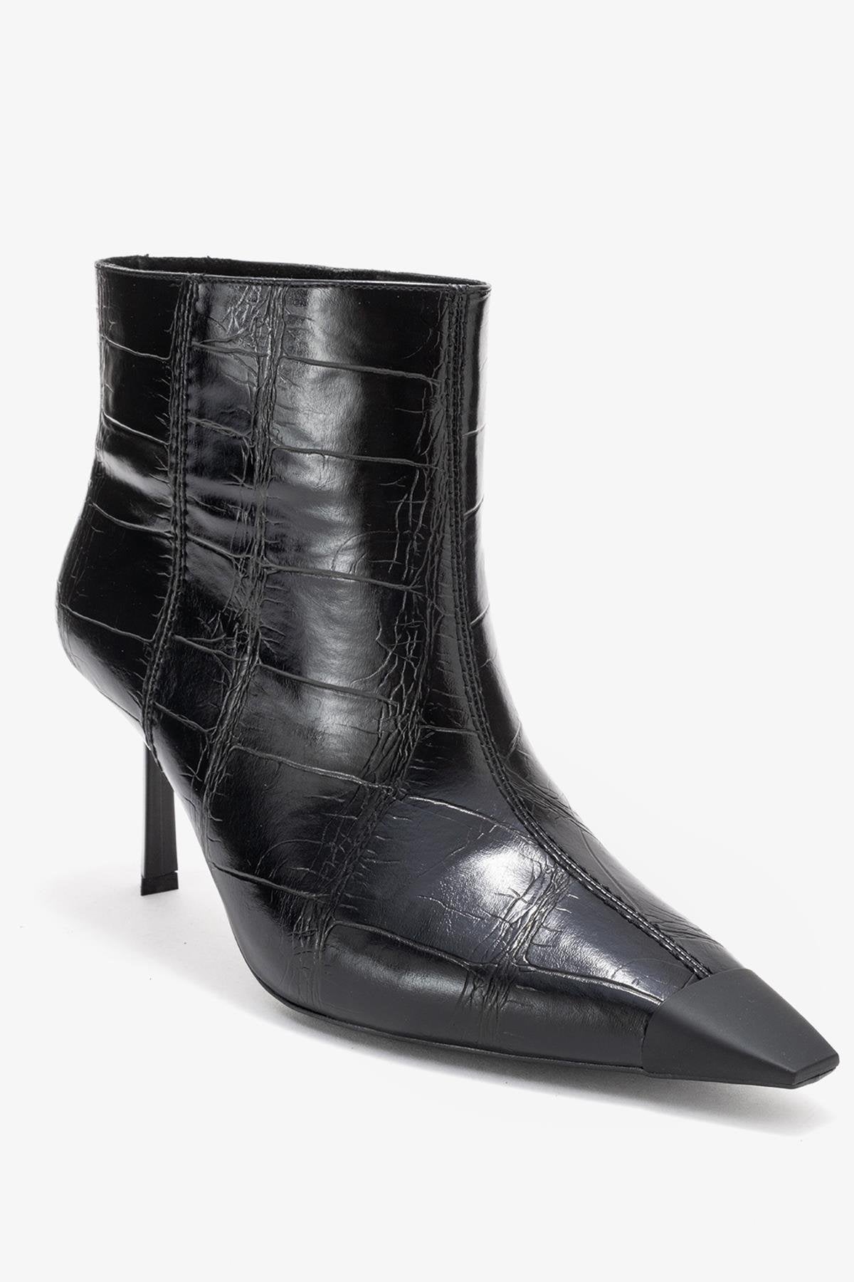 Rassel - Black Printed Pointed Toe Stiletto Boot (Women)