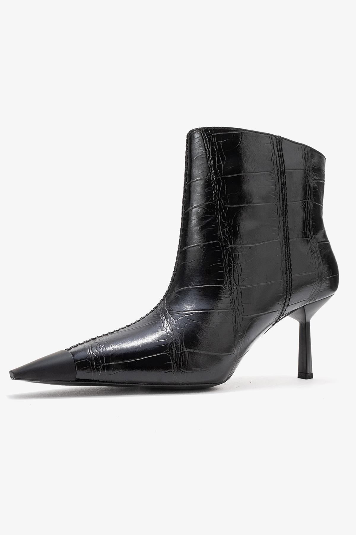 Rassel - Black Printed Pointed Toe Stiletto Boot (Women)