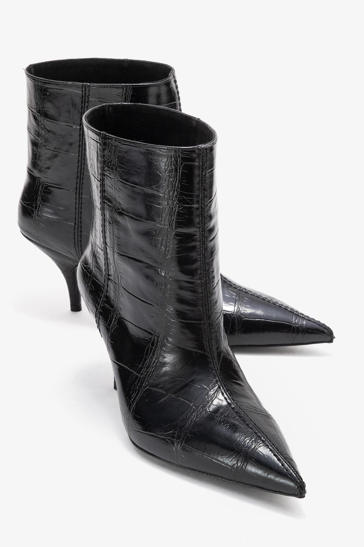 Brivelle - Black Printed Pointed Toe Heeled Boot (Women)