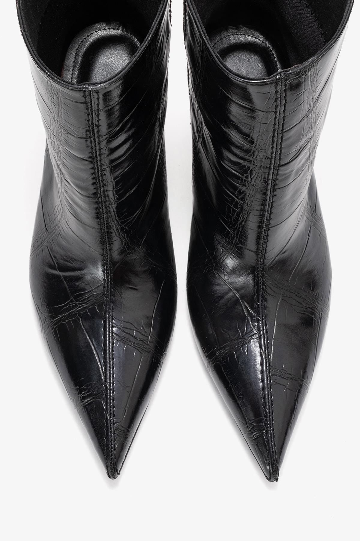 Brivelle - Black Printed Pointed Toe Heeled Boot (Women)