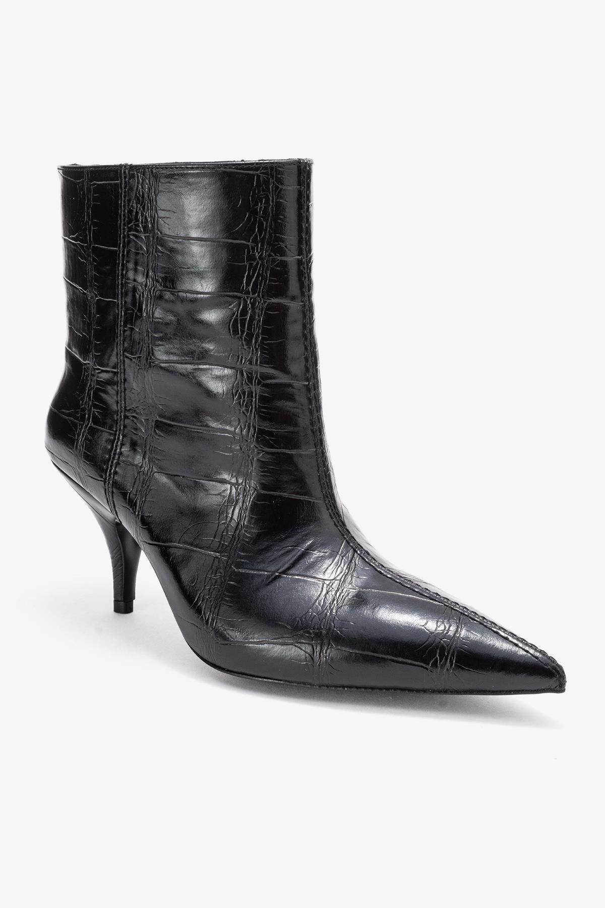 Brivelle - Black Printed Pointed Toe Heeled Boot (Women)