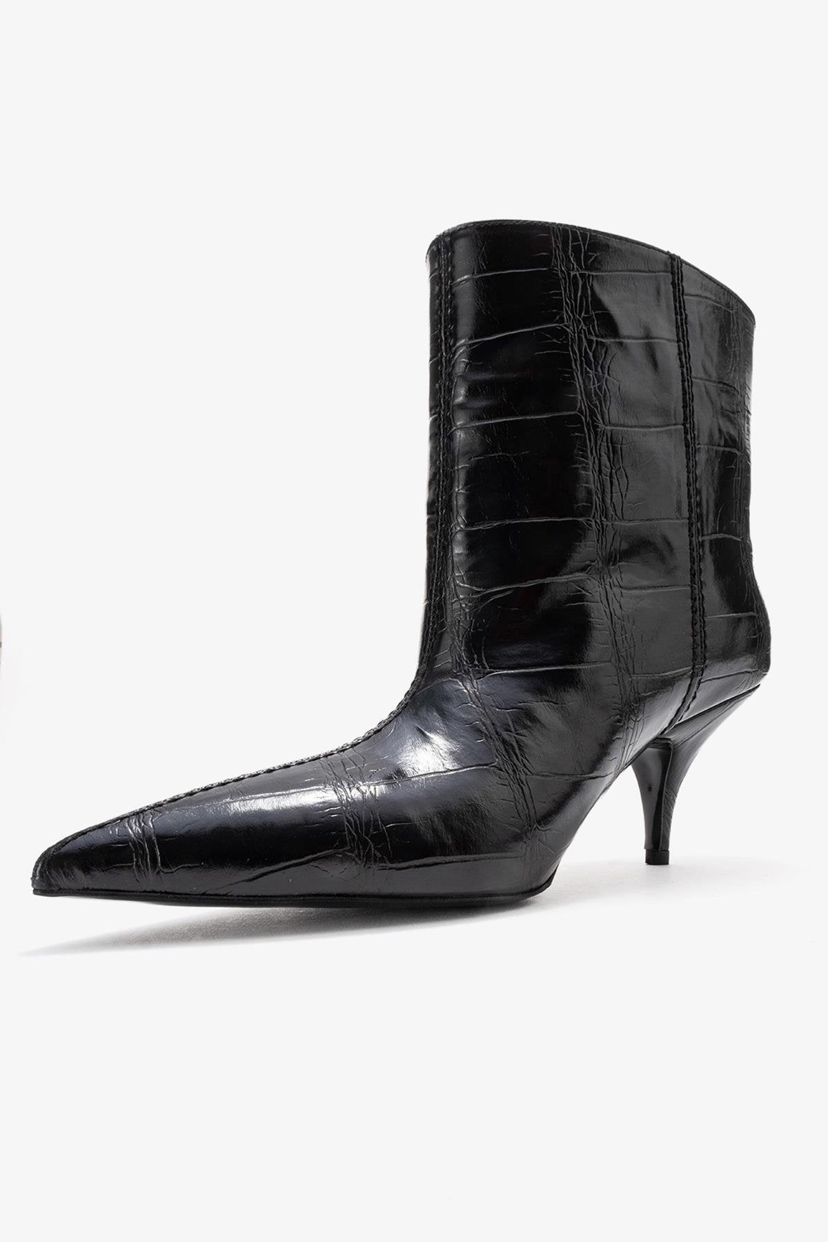 Brivelle - Black Printed Pointed Toe Heeled Boot (Women)