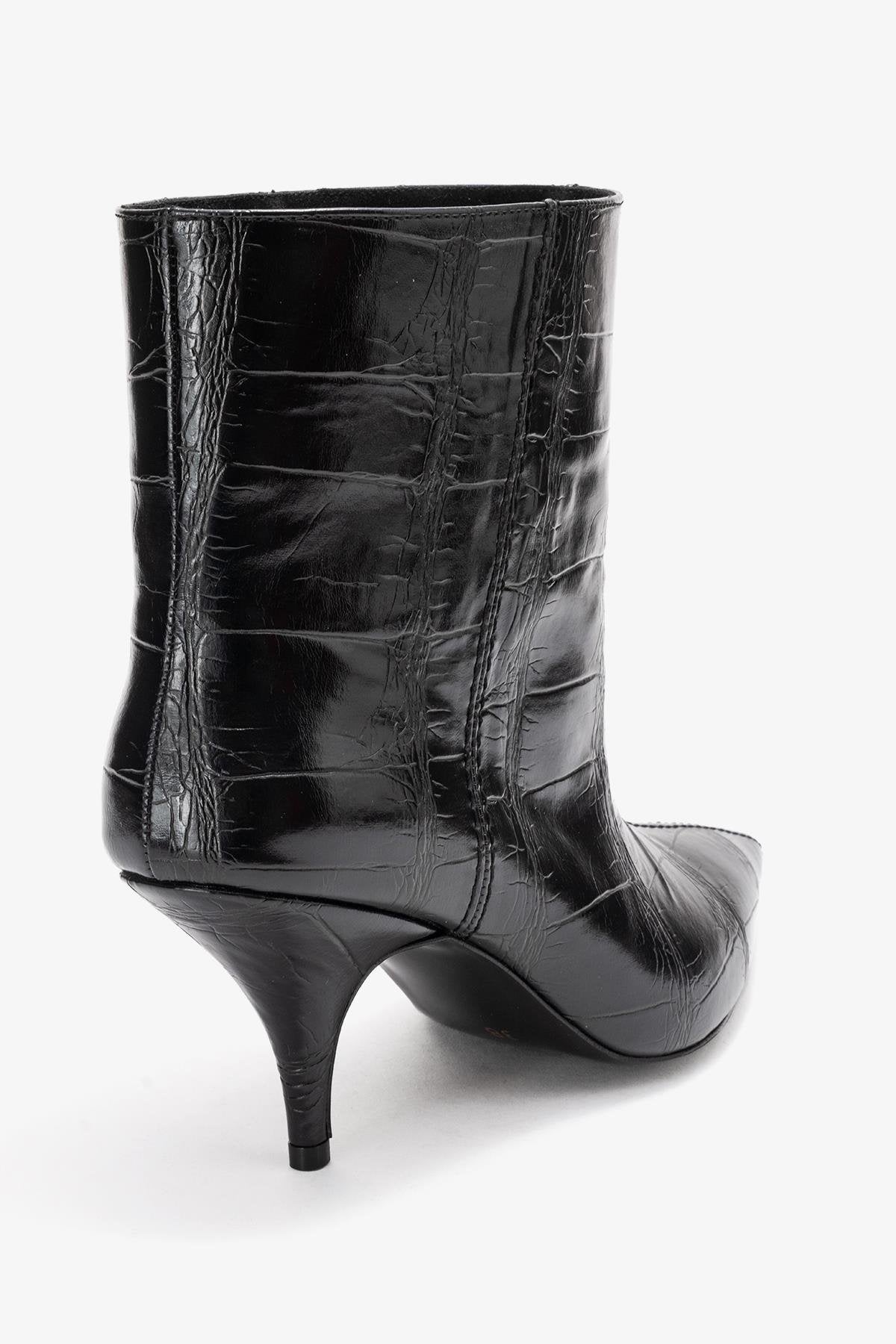 Brivelle - Black Printed Pointed Toe Heeled Boot (Women)