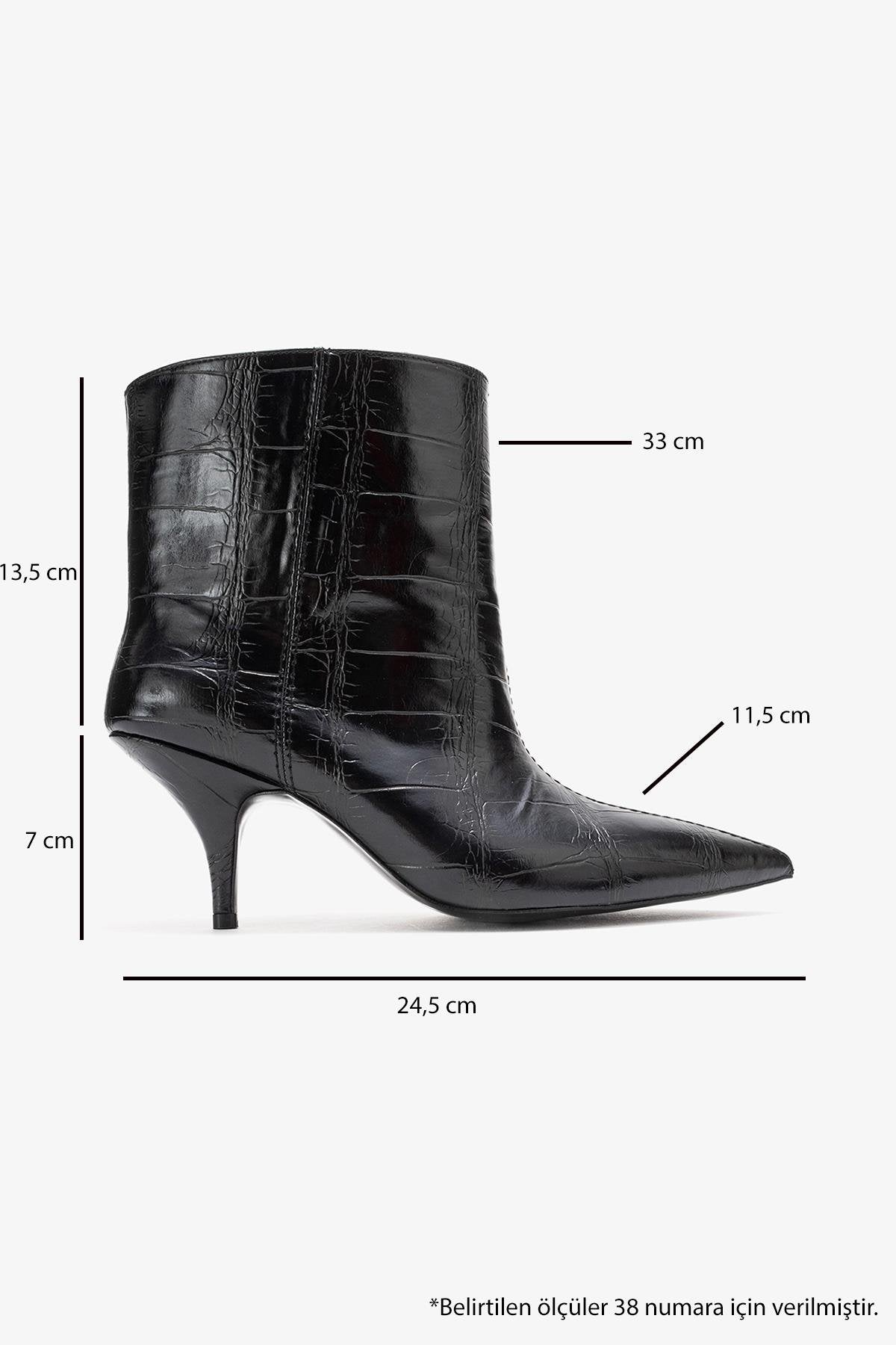 Brivelle - Black Printed Pointed Toe Heeled Boot (Women)