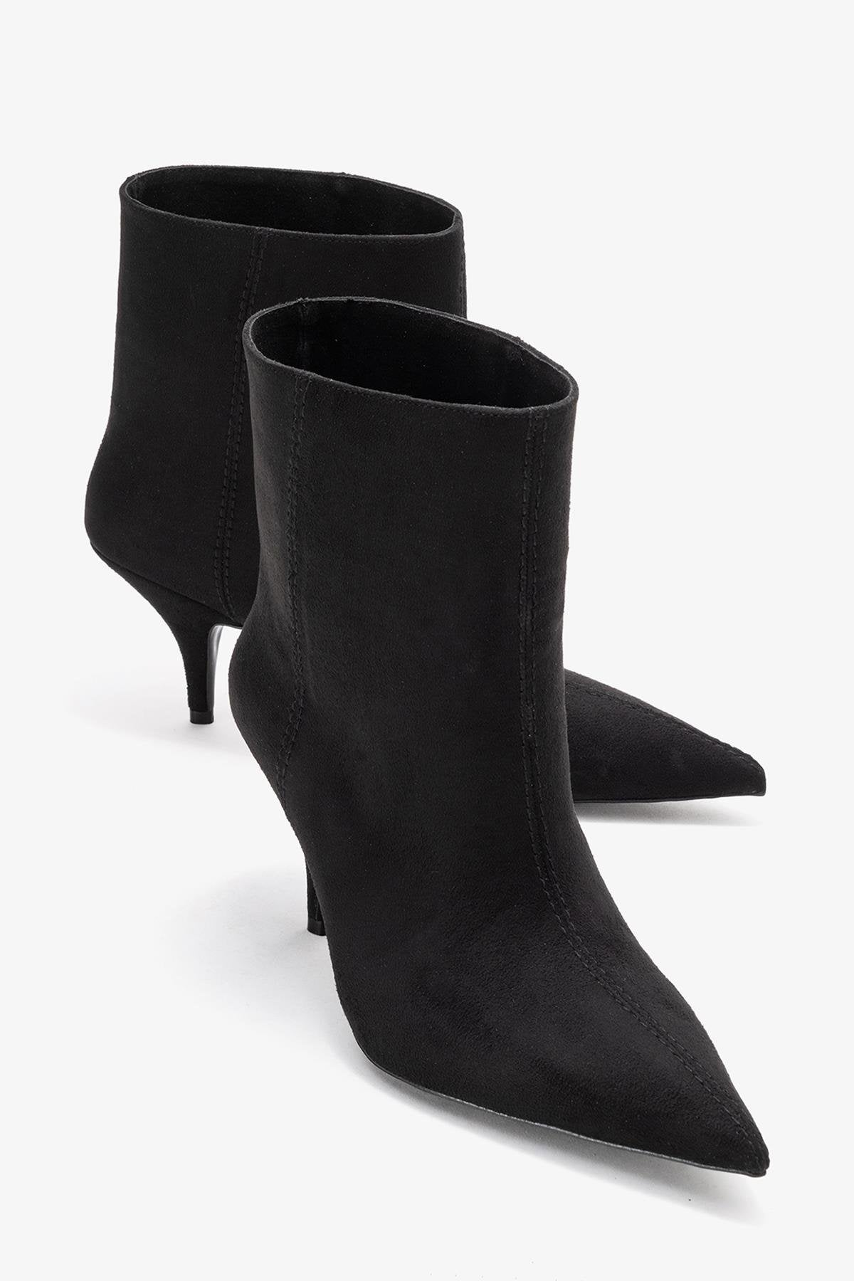 Brivelle - Black Suede Pointed Toe Heeled Boot (Women)