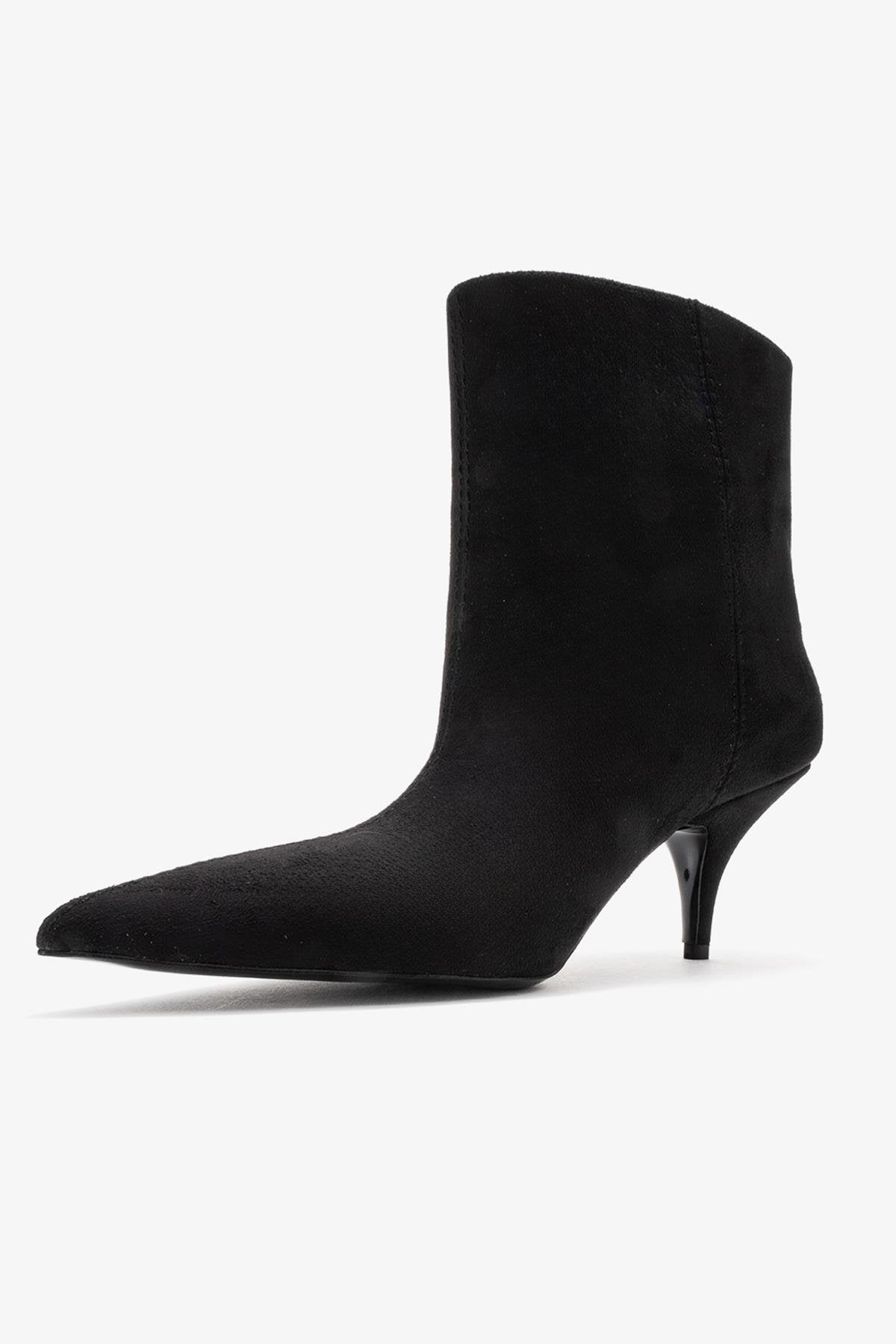 Brivelle - Black Suede Pointed Toe Heeled Boot (Women)