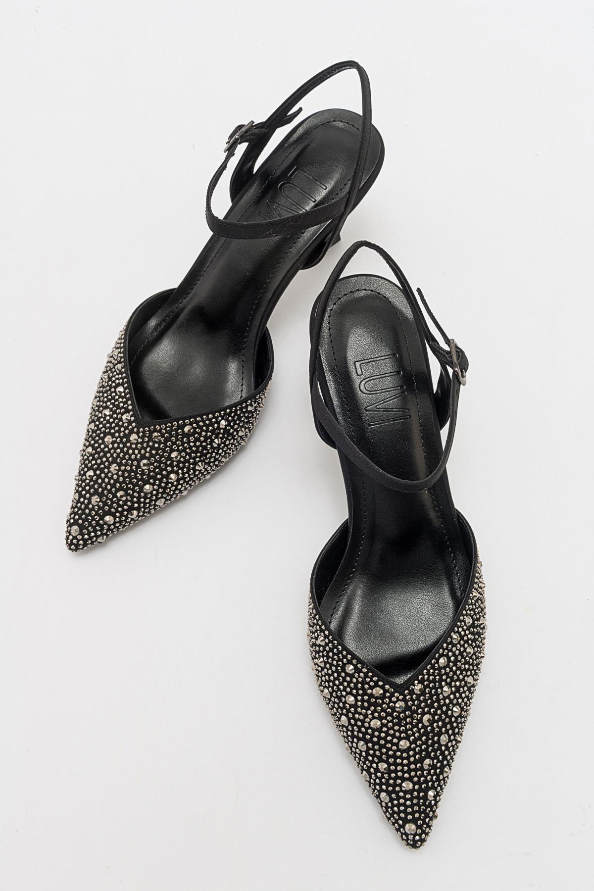 Vilka - Black Sparkling Slingback Kitten Heels