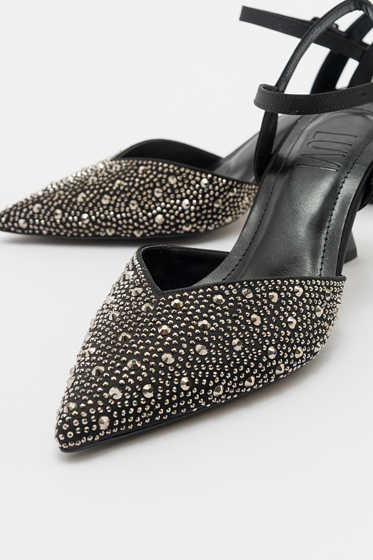 Vilka - Black Sparkling Slingback Kitten Heels