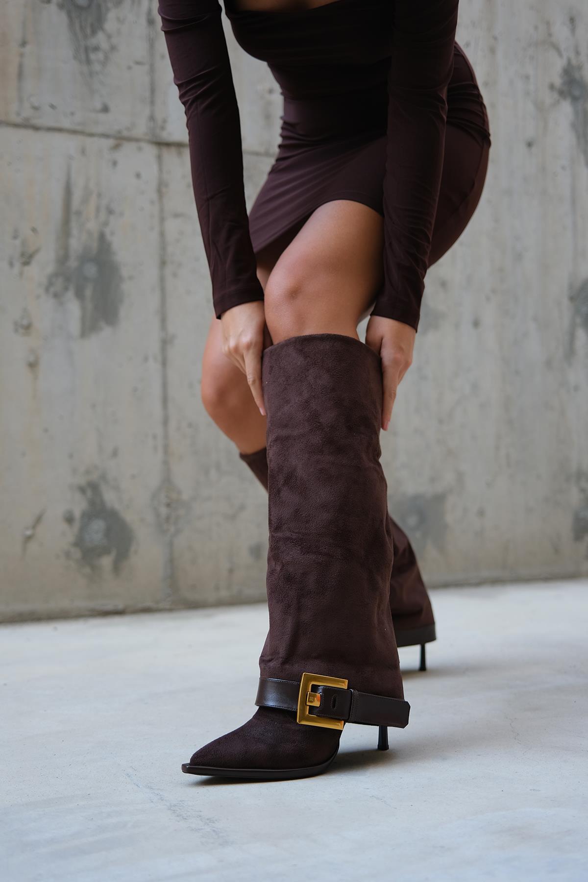 Elva - Brown Buckle Stiletto Boot (Women)