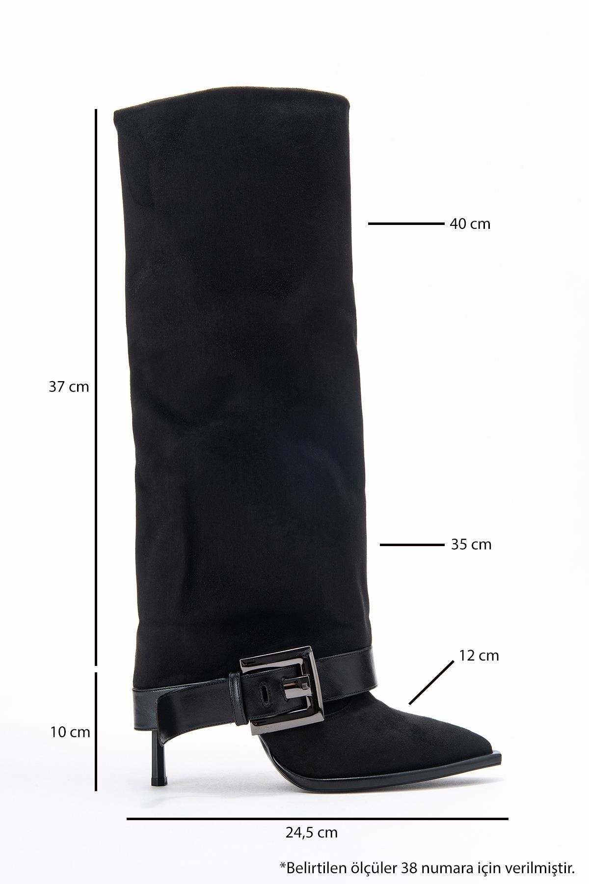 Elva - Black Buckle-Strap Stiletto Knee-High Boot (Women)