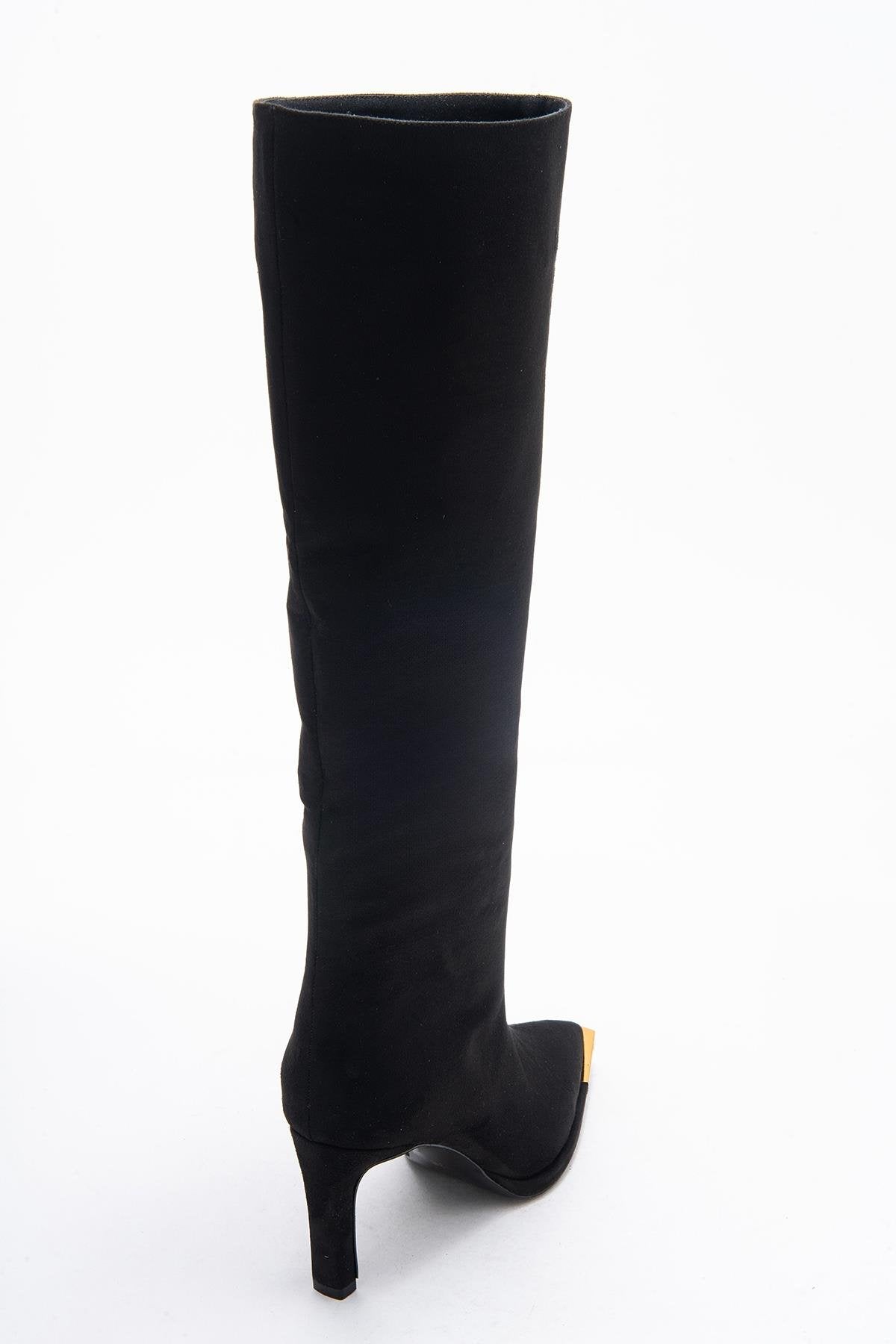 Lexa - Black Gold-Trimmed Pointed Toe Stiletto Knee-High Boot (Women)
