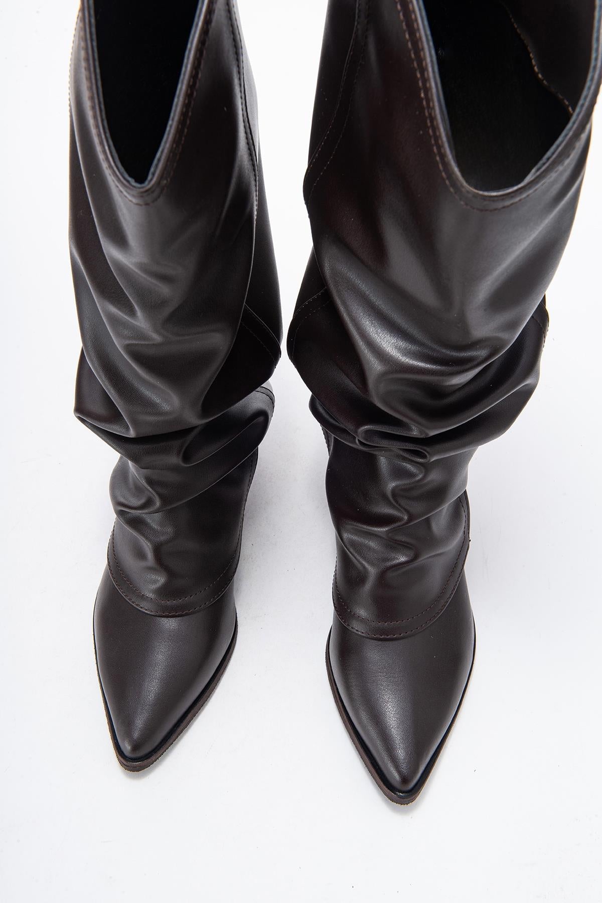 Elaris - Brown Gusseted Block Heel Knee-High Boot (Women)