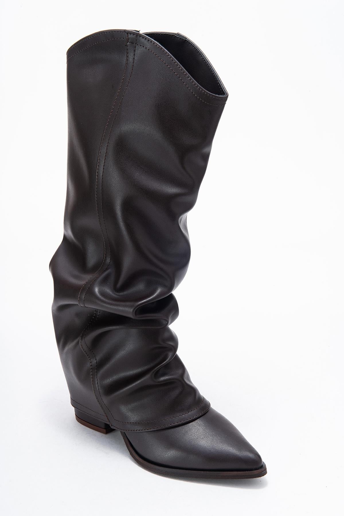 Elaris - Brown Gusseted Block Heel Knee-High Boot (Women)