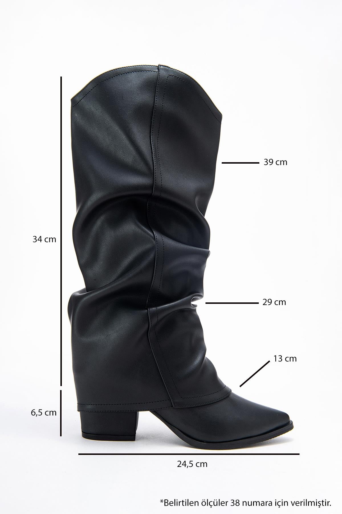 Elaris - Black Gusseted Block Heel Knee-High Boot (Women)