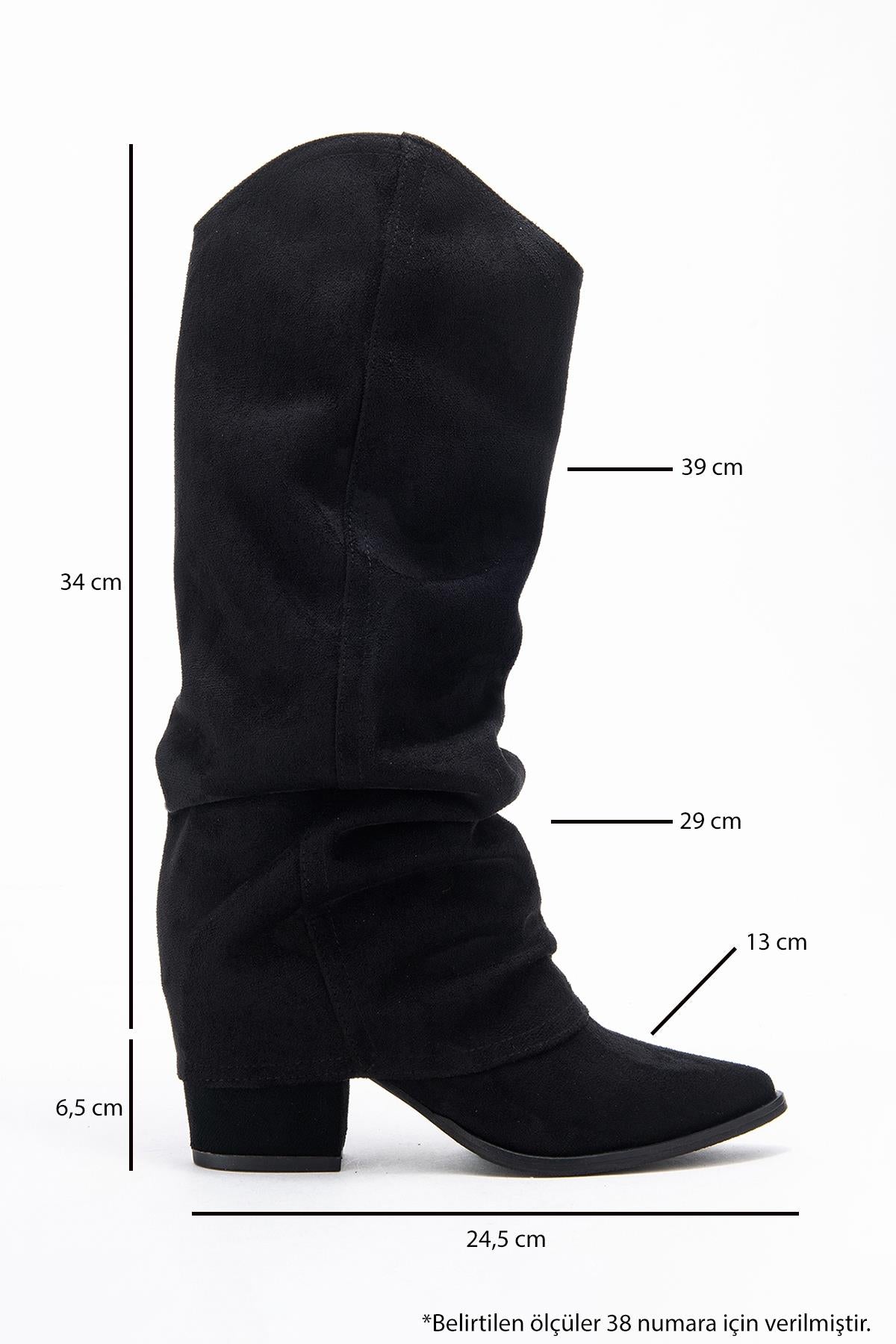 Elaris - Black Gusseted Block Heel Knee-High Boot (Women)