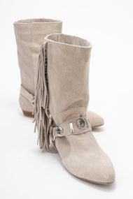 Selora - Beige Suede Genuine Leather Western Boot (Women)